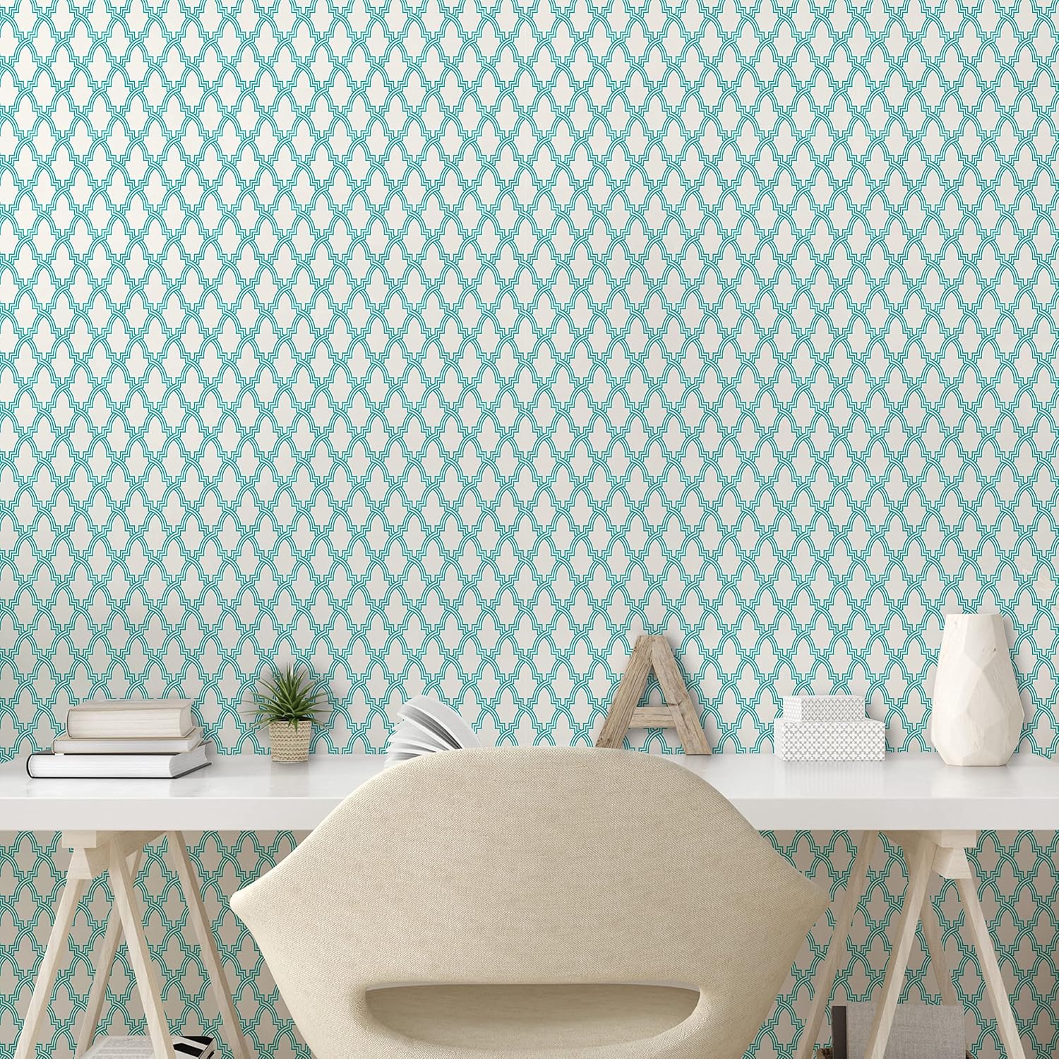 Ambesonne Ethnic Peel & Stick Wallpaper for Home, Moroccan Mosaic Tile Pattern Abstract Exotic Motifs Work of Art Illustration, Self-Adhesive Living Room Kitchen Accent, 13" x 36", Turquoise