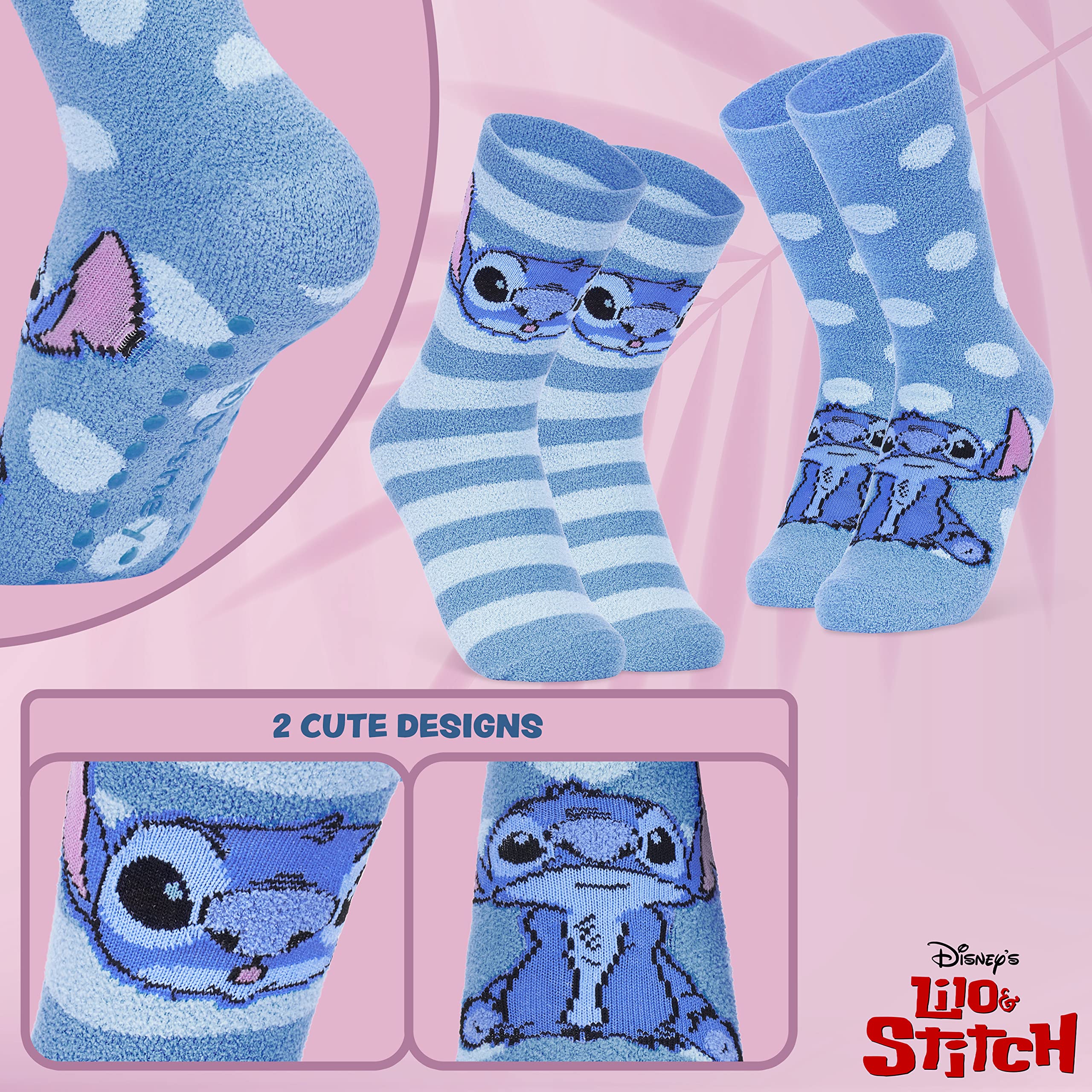 Disney Calze Donna a Pantofola - Set 2 Paia Calzini Antiscivolo Invernali Stitch Topolino Minnie Baby Yoda