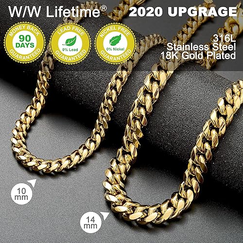 Miniatura 6 de Collar de cadena de eslabones cubanos de acero inoxidable chapado en oro de 18 quilates para hombre