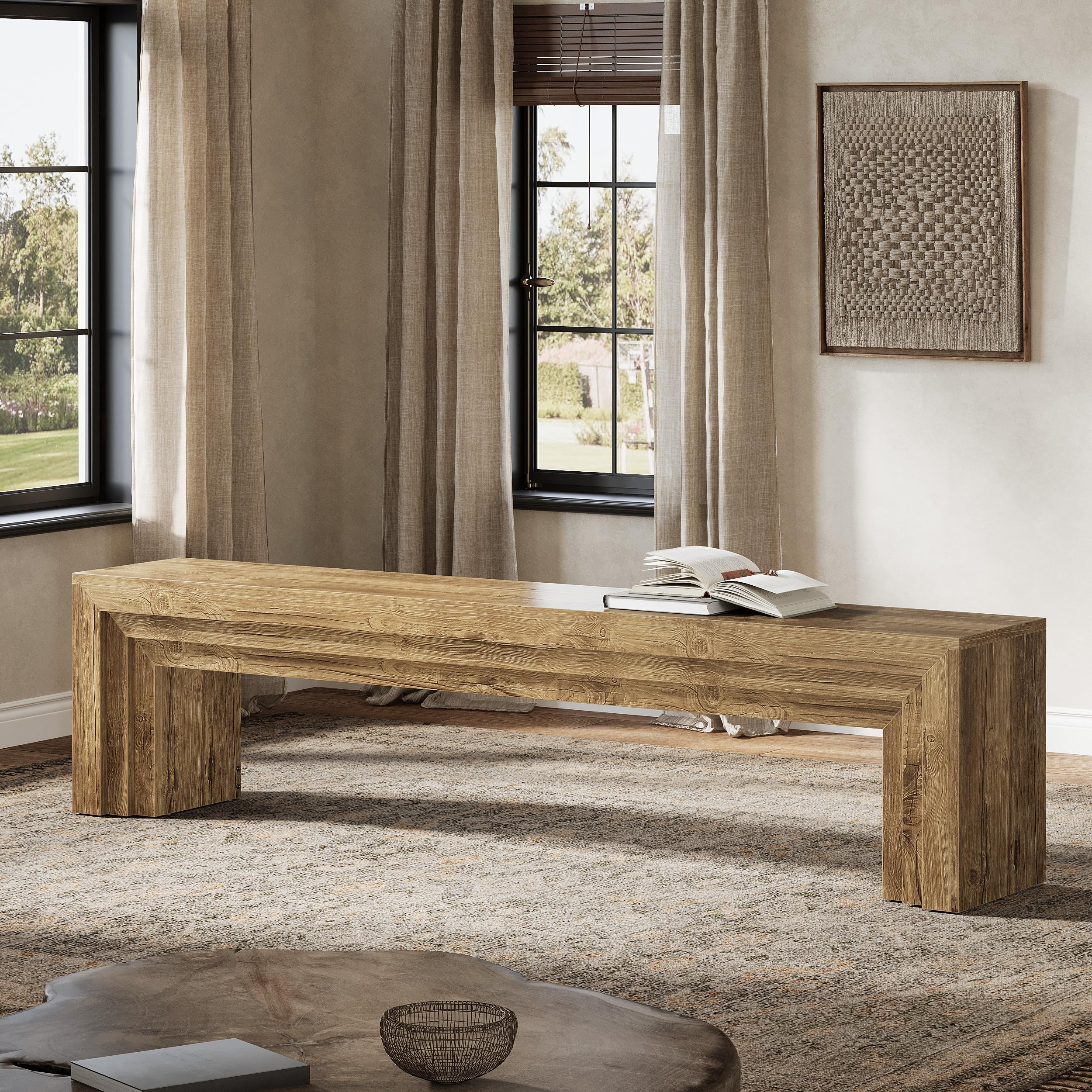 Tribesigns 71" Extra Long Entryway Bench, Modern Farmhouse Shoe Bench Wooden Indoor Seating with Layered Design for Hallway, End of Bed, Living Room, Sofa Back, Dining Room, Brown