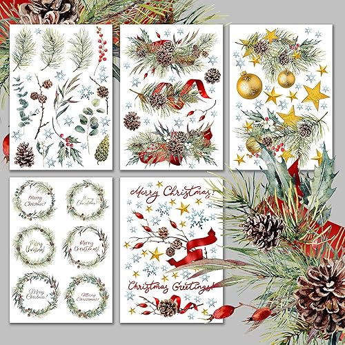 Decoupage - Paquete de papel 15 hojas de 8 x 11 pulgadas de ramas de árbol de Navidad composición de corona HANATABA vintage Art Deco con estilo