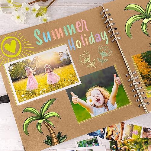 Miniatura 5 de Bstorify Álbum de recortes grande, 11 x 11 pulgadas, 40 hojas (80 páginas), papel kraft marrón grueso de 200 GSM, libro de memoria, cierre de cinta,