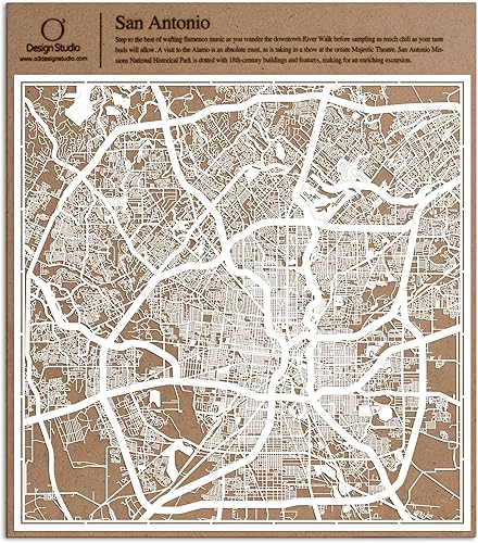Mapa de corte de papel de San Antonio por O3 Design Studio White 12 x 12 pulgadas