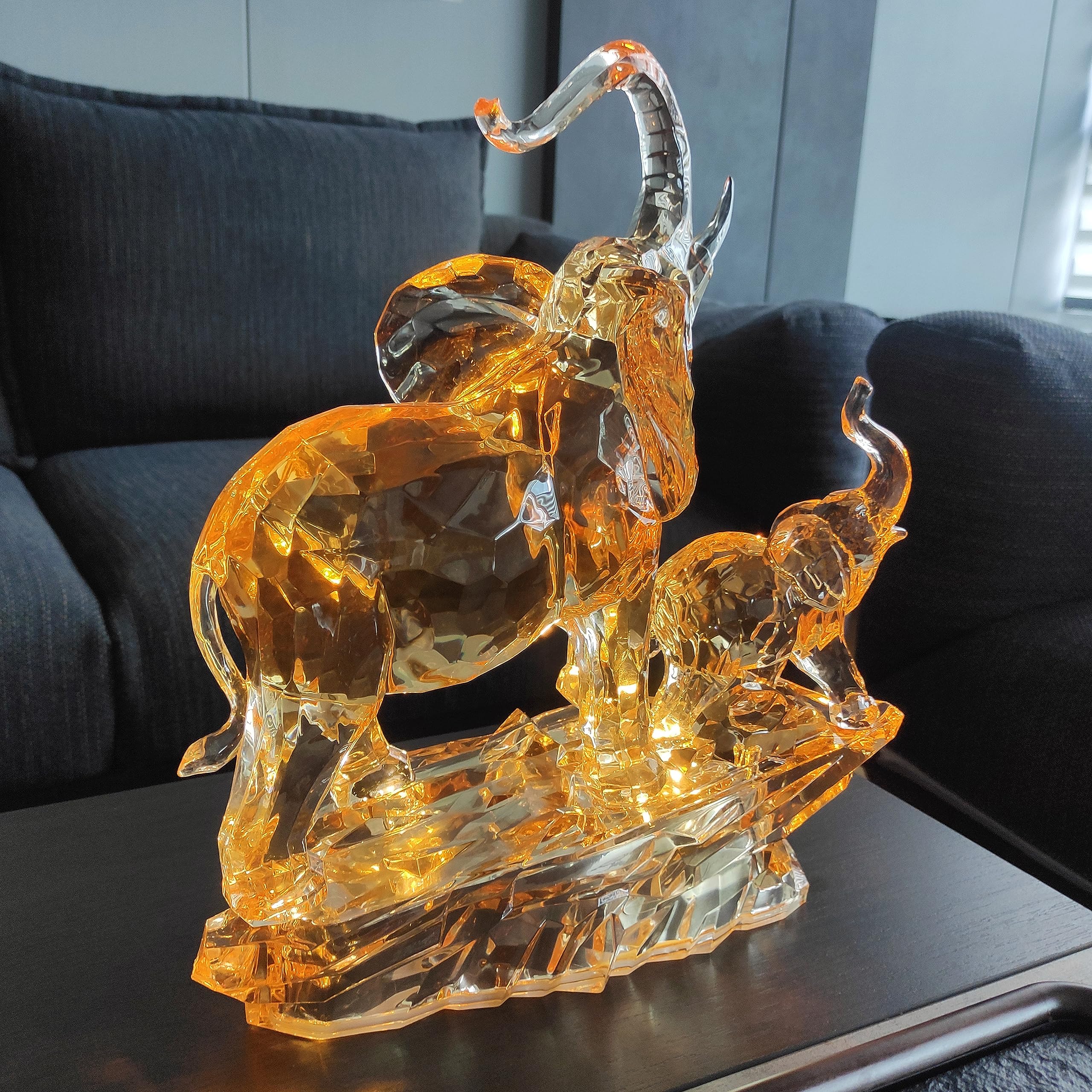 Estatua de elefante acrílico para madre y bebé, figura de elefante africano con tronco de la suerte Feng Shui, figuras coleccionables para decoración del hogar, regalos para mamá, 13.87