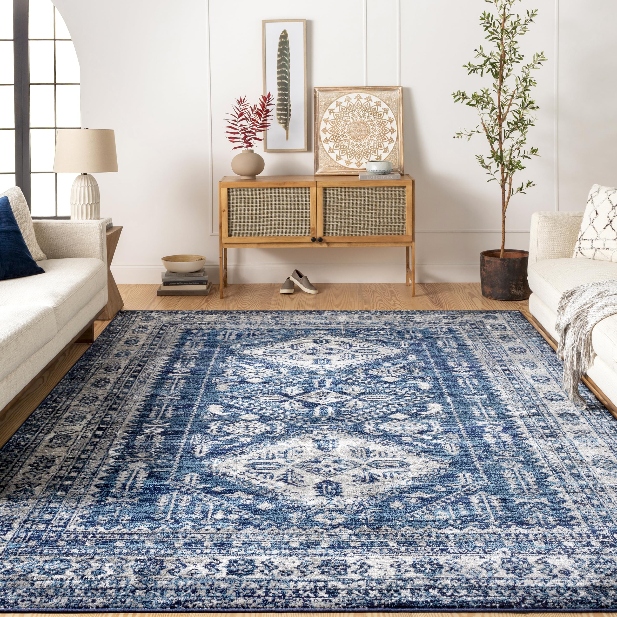 Livabliss Desta Vintage Oriental Area Rug,8'10" x 12',Navy