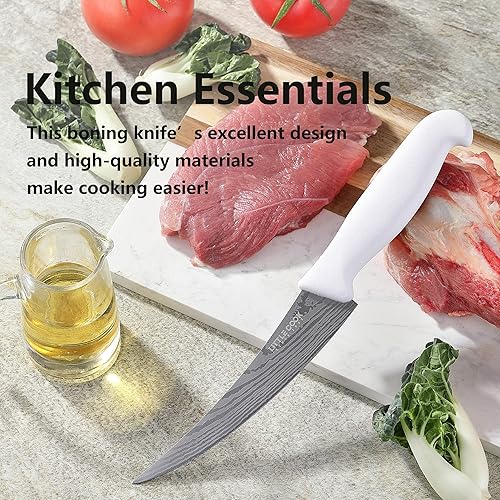 Miniatura 7 de Little Cook Cuchillo de filete de 6 pulgadas, cuchillo de deshuesado de hoja de acero inoxidable, ideal para cortar carne, pescado, aves de corral,