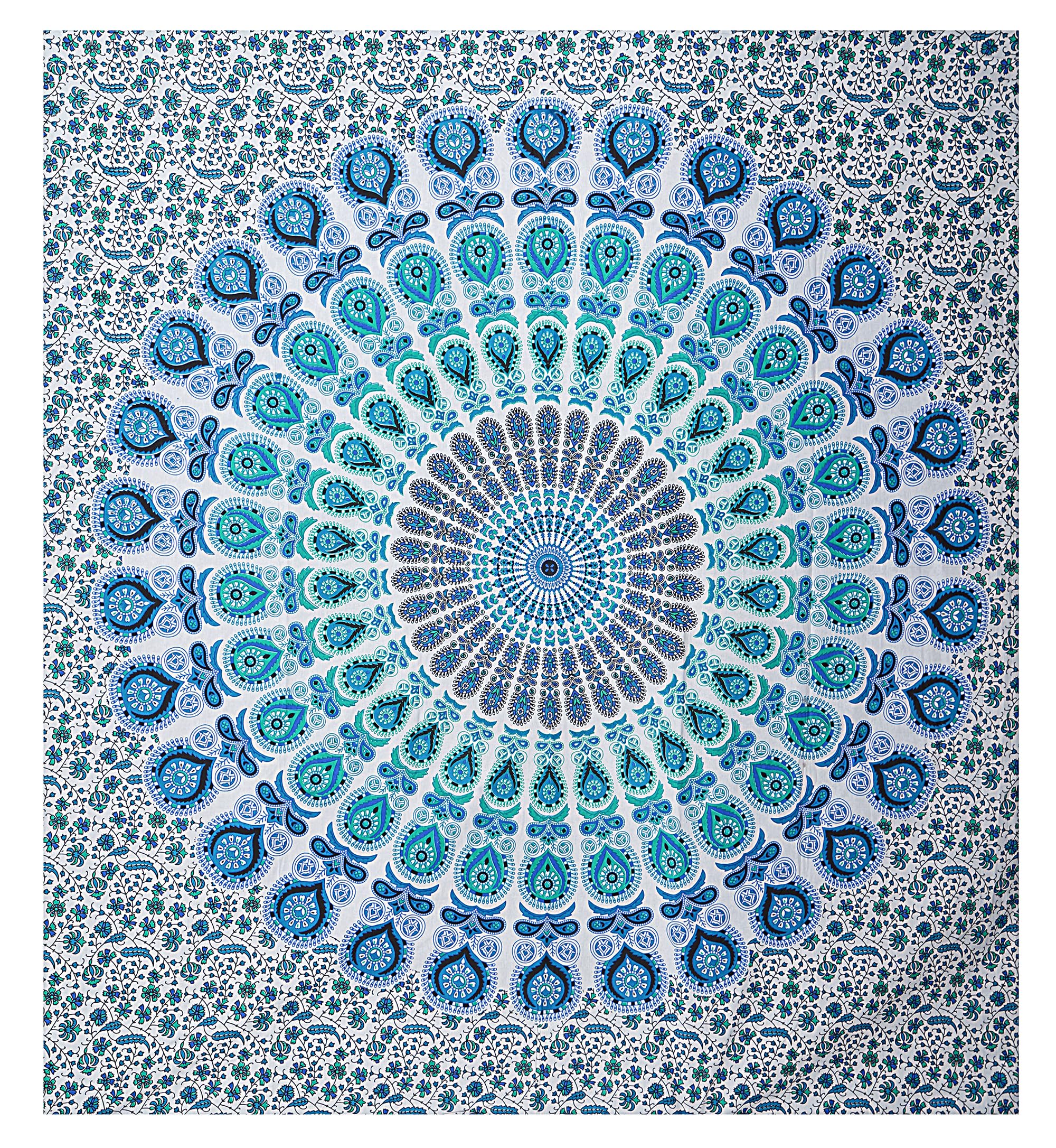 Peacock Mandala Tapestry - Navy Blue Cotton Wall Hanging -18