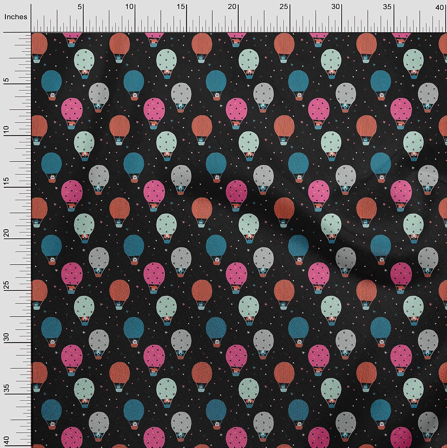 oneOone Cotton Flex Black Fabric Hot Air Balloon,Clouds & Rocket Transport Craft Projects Decor Fabric Printed By The Yard 40 Inch Wide