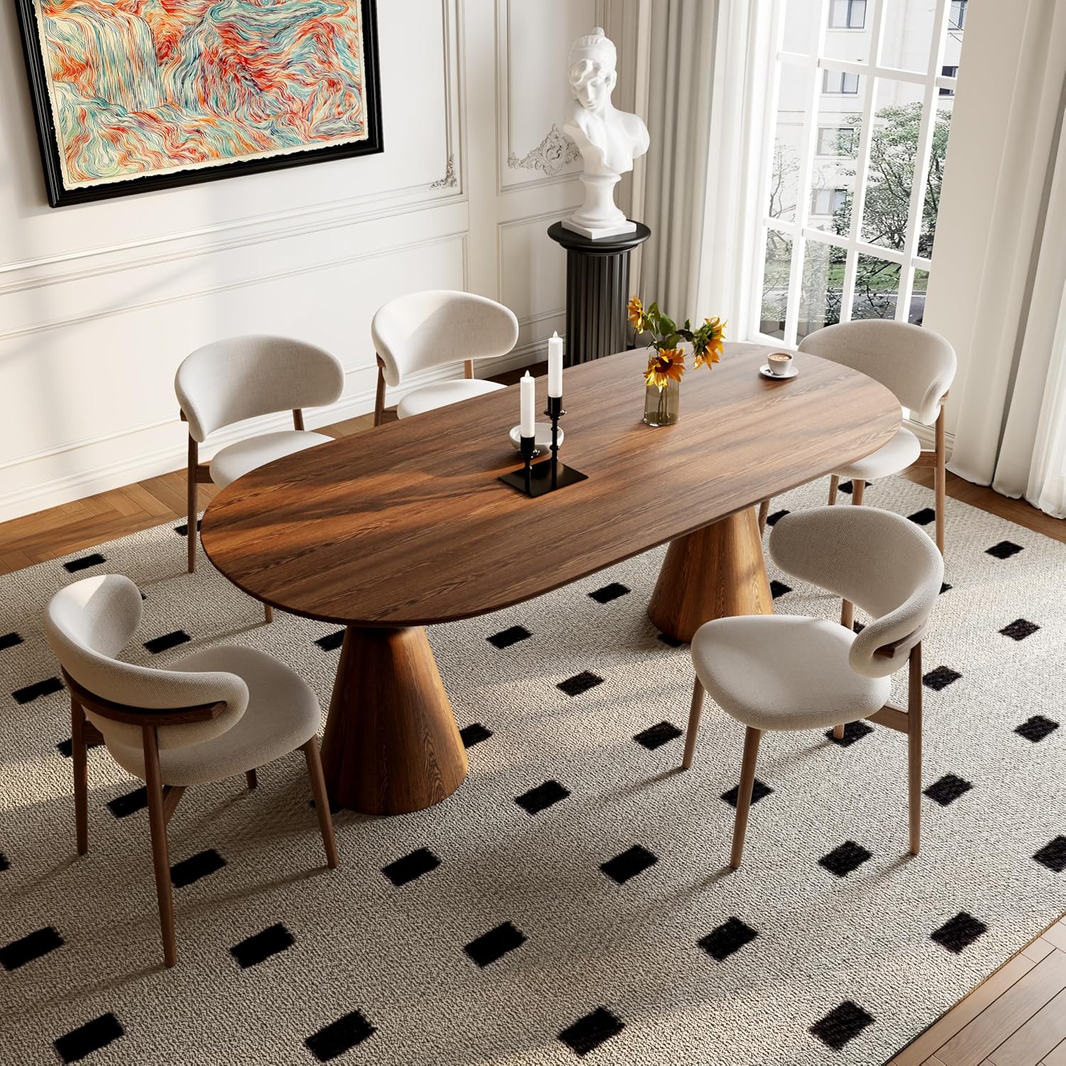 Solid Wood Dining Chairs Set of 2, Modern Upholstered Dining Chair with Curved Backrest, Natural Wood Legs (Oak, 18.11 in)