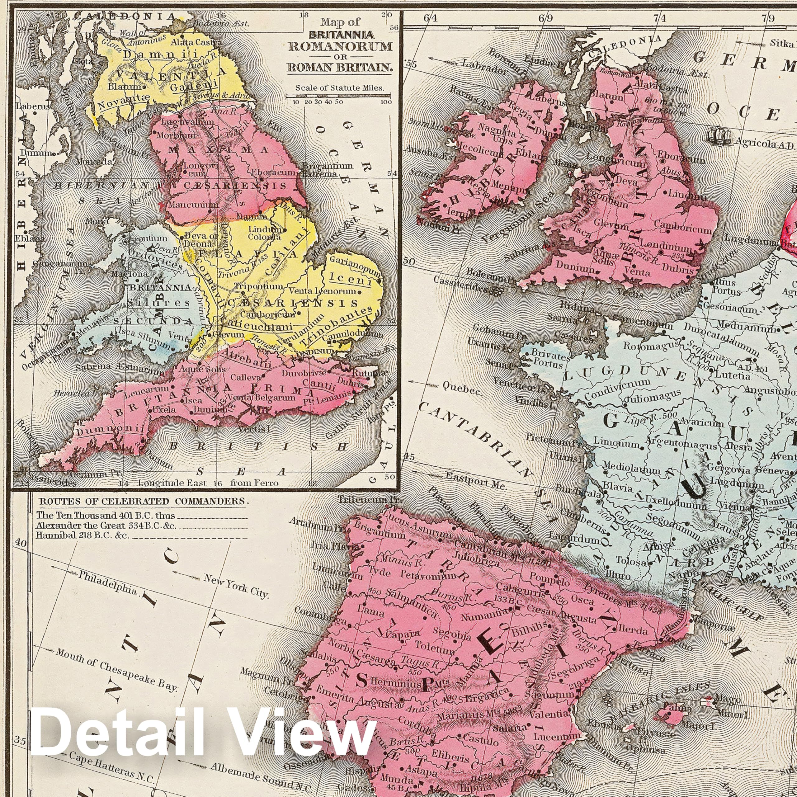 Mapa histórico - Mapa del imperio romano en el período de su mayor extensión del año A.D. 107, 1875 Atlas clásico - Arte de pared vintage - 36 x 24 pulgadas