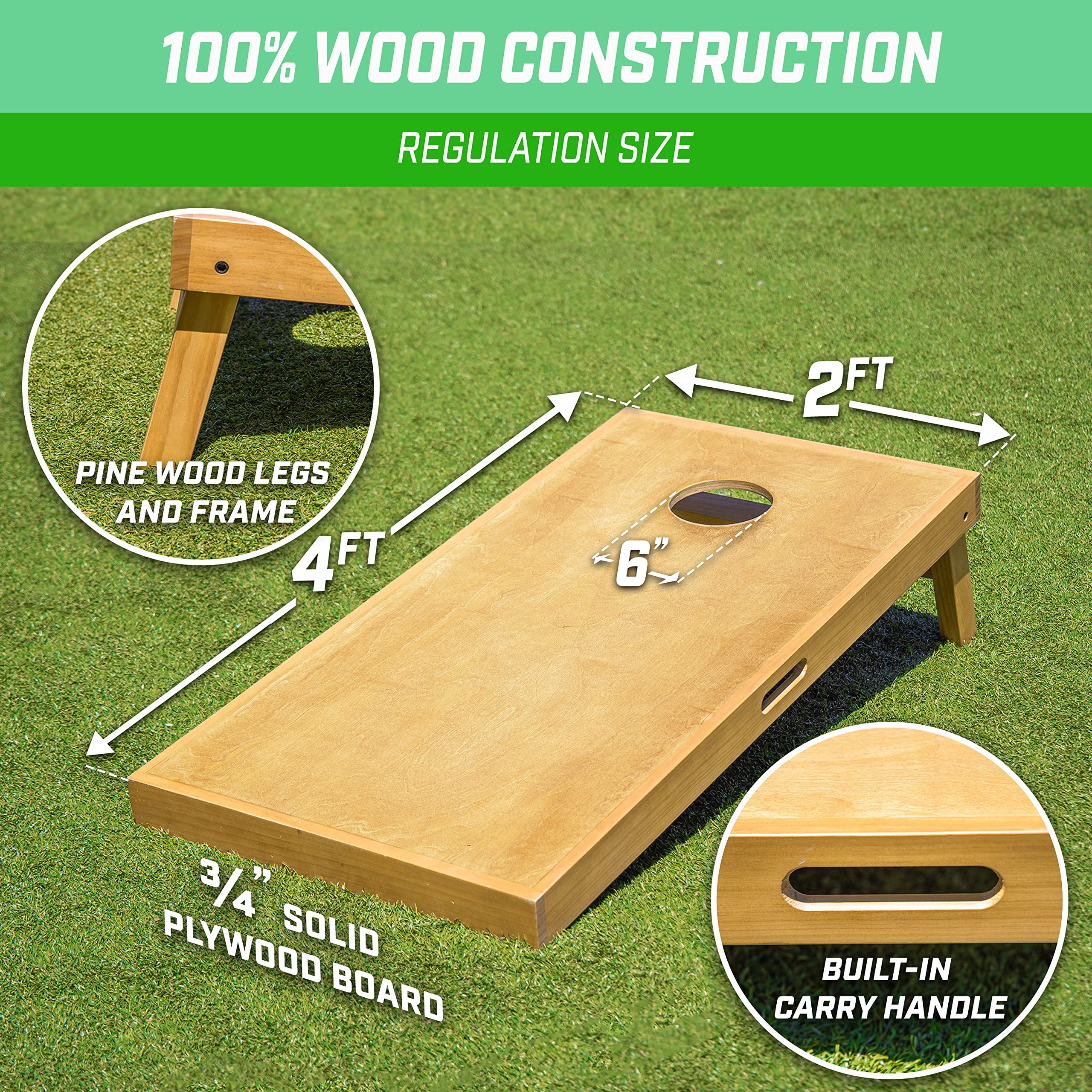 GoSports Cornhole Boards Set mit 8 Sitzsäcken im Turnierstil, 122 x 60 cm, Natur- oder Hellbraun