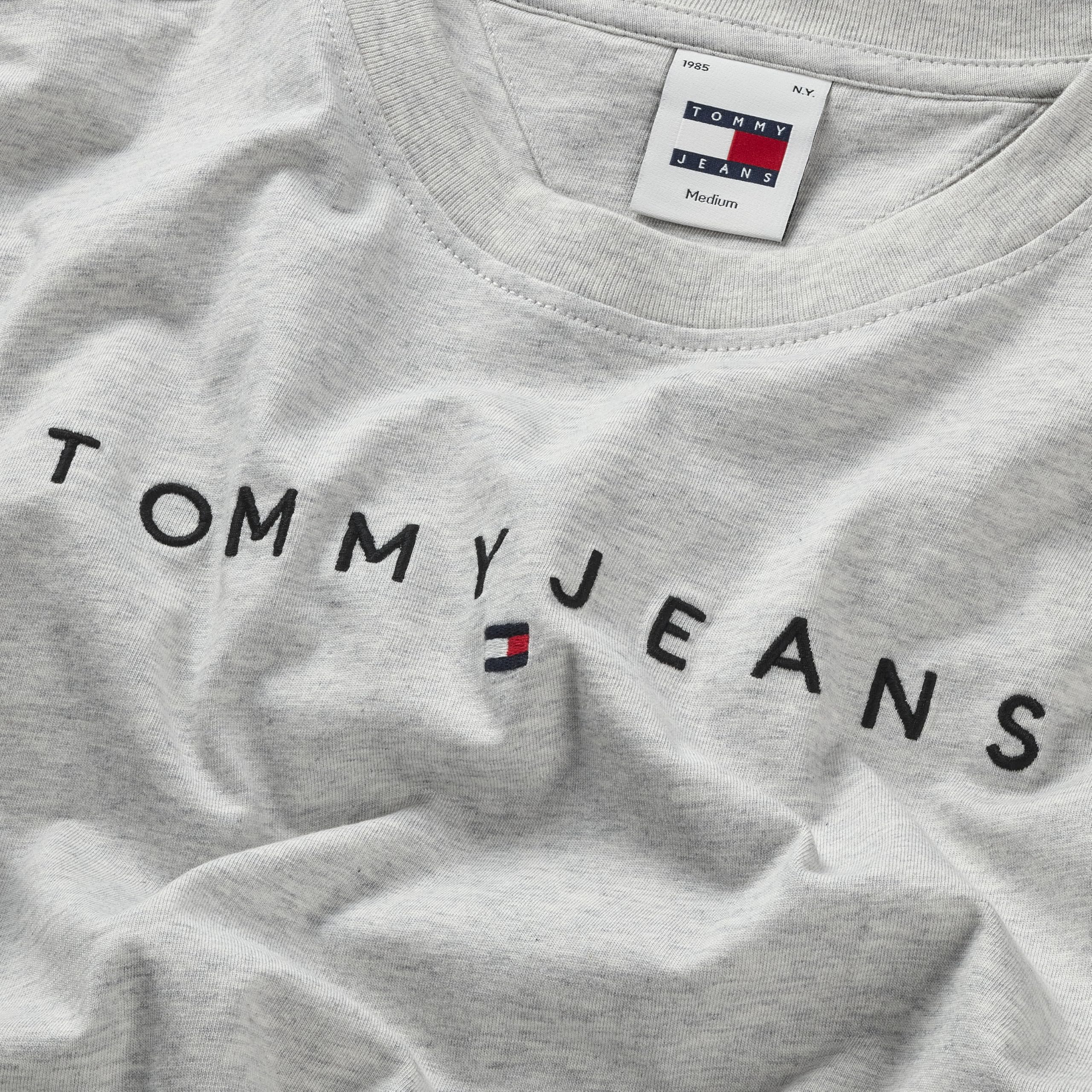 Tommy Jeans Damska bawełniana koszulka z krótkim rękawem z logo liniowego