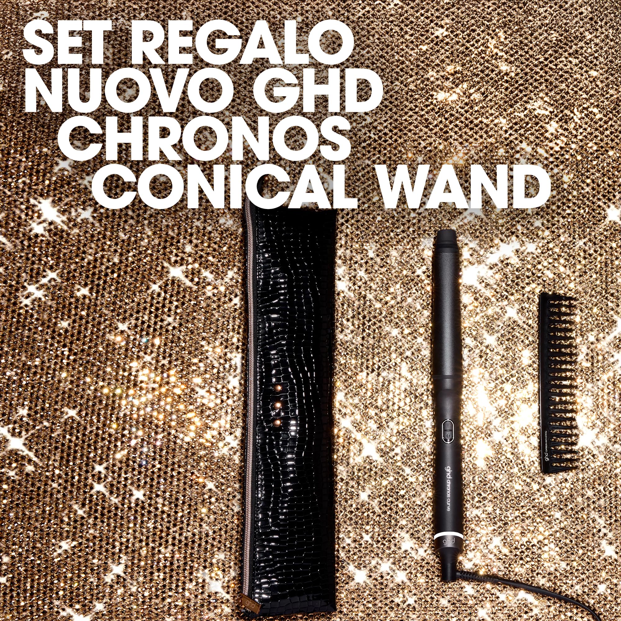 ghd Set Regalo Chronos Curve Conical Wand, Include Ferro Arricciacapelli, Pettine Antistatica e Custodia Termoresistente, Beach Waves Durature e 50% più Lucenti, Senza Danni da Calore, Spina EU