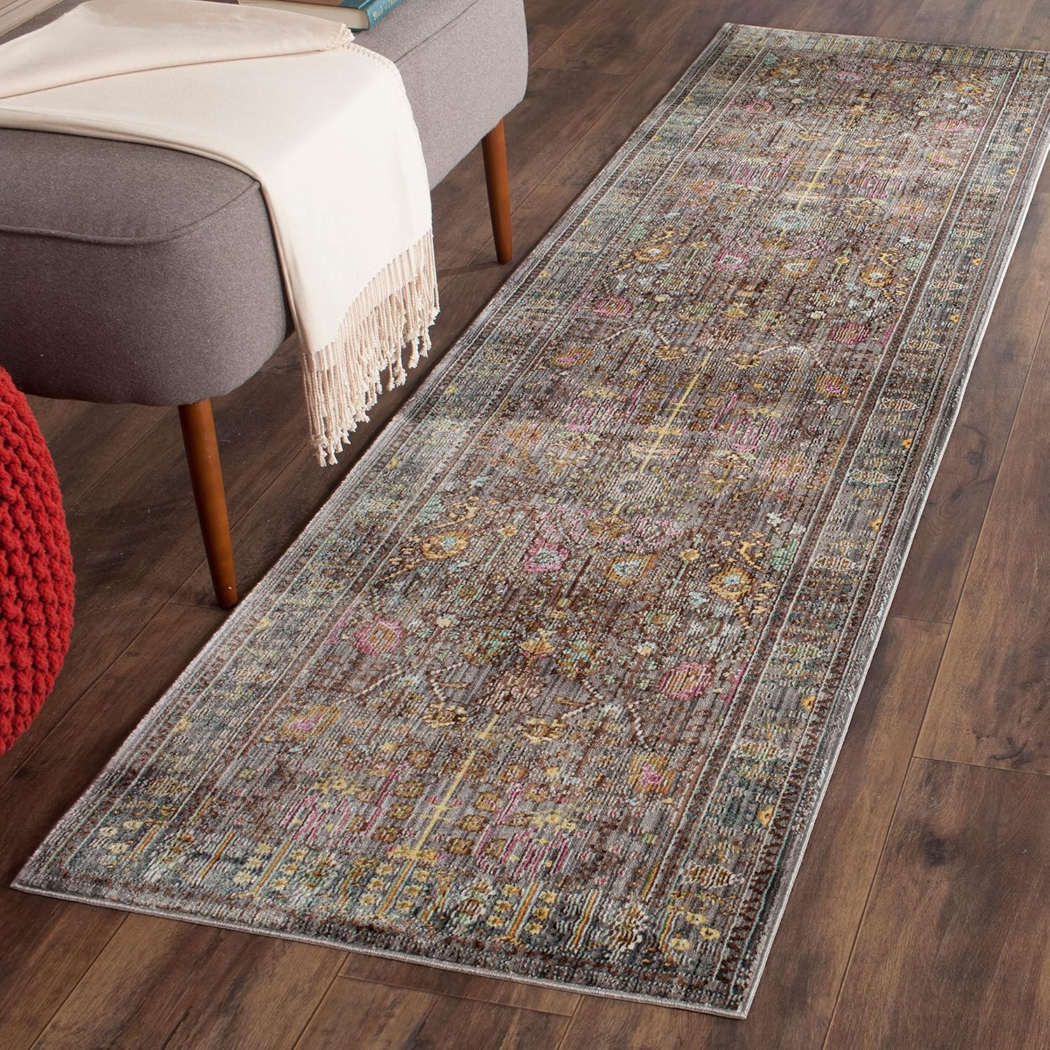 SAFAVIEH Area Rug 8x10 - Valencia Collection - Large - Fuchsia & Multi, Boho Chic Distressed Design, Non-Shedding & Easy Cleaning, Ideal for Living Room, Bedroom, Office, Dining Space (VAL108P)