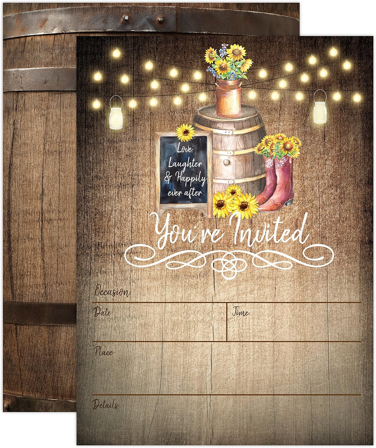 Your Main Event Prints Country Rustic Sunflower Invitations - Rustic Elegant Invites for Wedding Rehearsal Dinner, Bridal Shower, Engagement