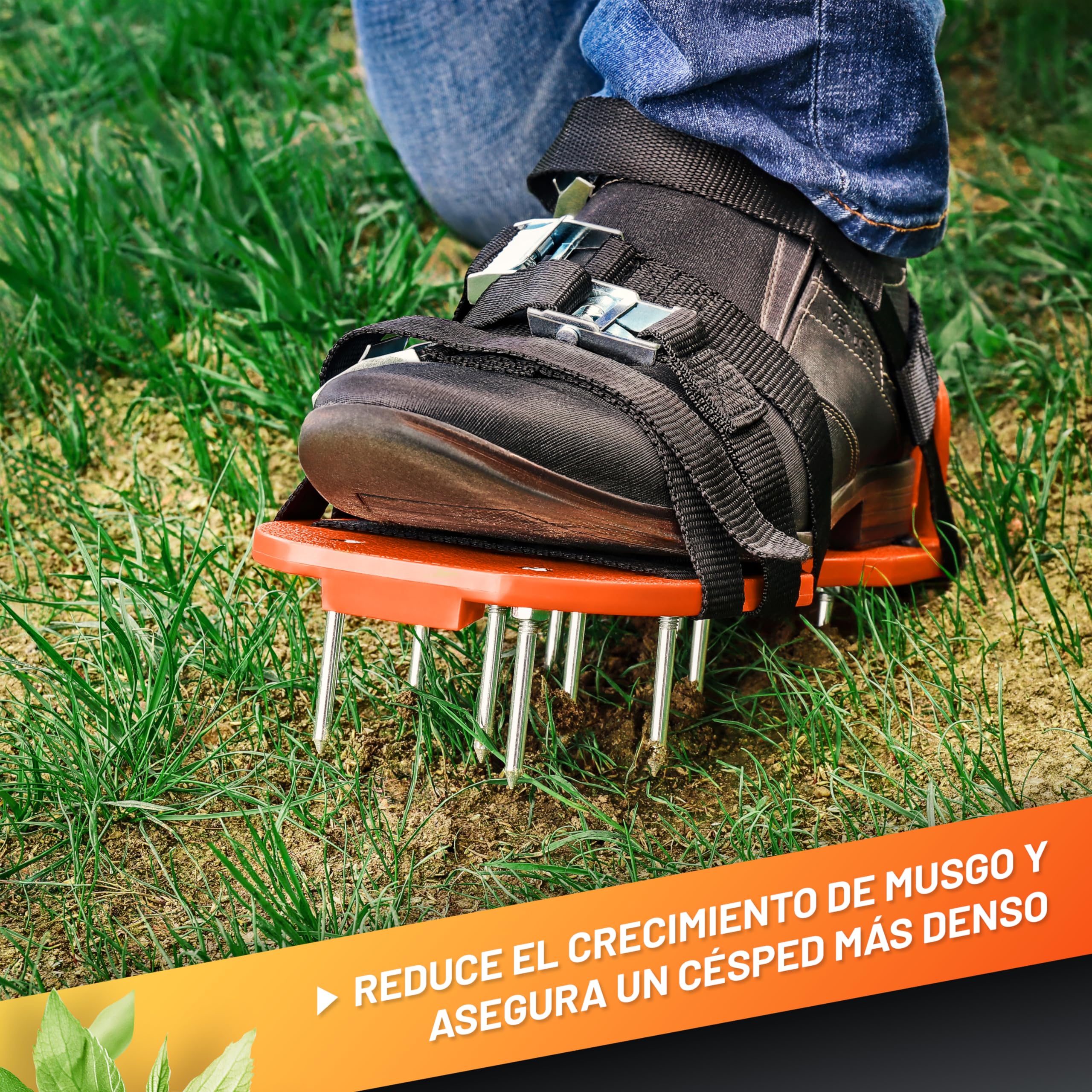 GRÜNTEK Zapatos Escarificador de Cesped: Sandalias Aireador de Cespedes Jardín con Clavos en Acero y 4 Correas Ajustables