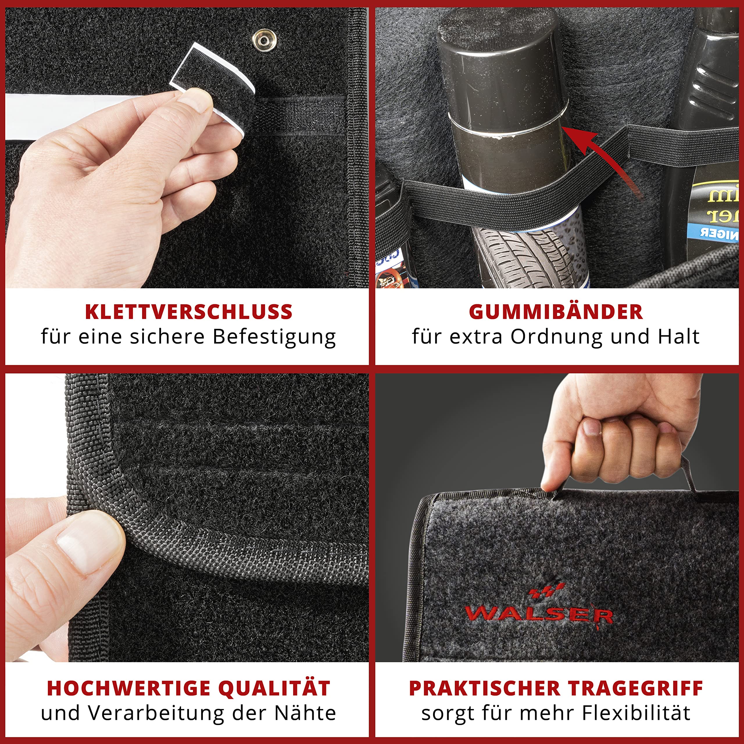 Walser Organizer samochodowy na narzędzia, rozmiar XXL, organizer do bagażnika, gadżet, pudełko do przechowywania, torba, akcesoria, 57 x 16 x 21 cm, czarny