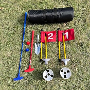 Mini Golf Course For Beach Backyard Putting Game, 2X Adjustable Golf Putters, 2X Golf Flags & Putting Hole Cups, 2X Golf Balls, 1x Digger and Travel Bag