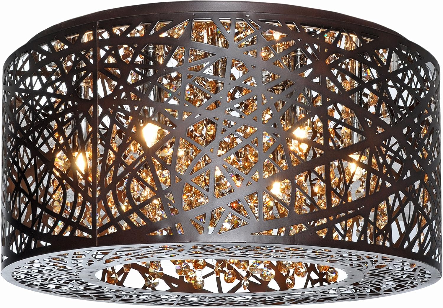 Product Deal ET2 E21300-10BZ Inca Modern Laser-cut Sheath with Crystal Drum Flush Mount Ceiling Lighting, 7-Light Xenon 280 Watts, 9H x 16W, Bronze