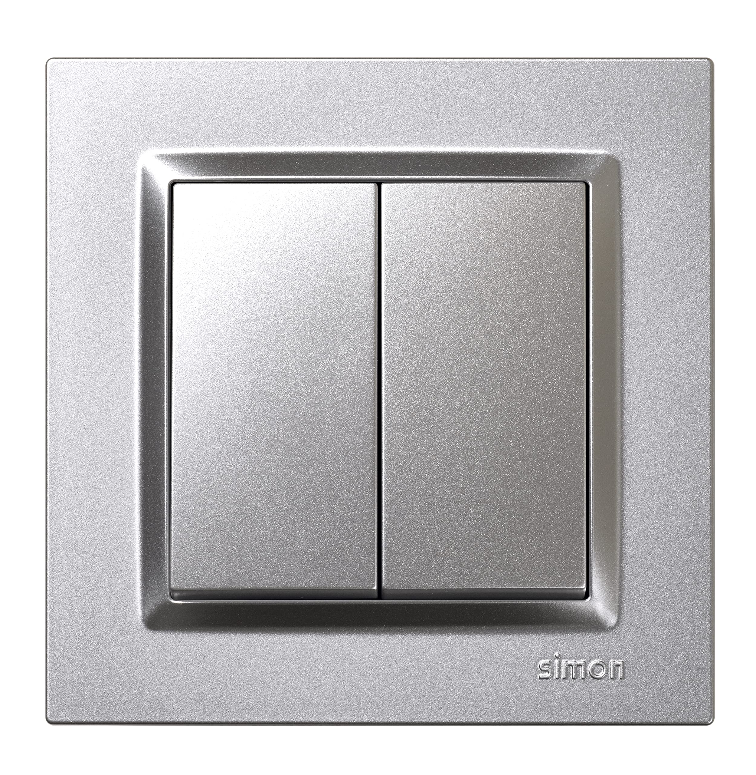 SIMON - Interruptor Conmutador Doble, Serie Simon 10, 230V, Interruptor de Pared Interior, Fácil de Instalar, Incluye Marco, Tapa y Mecanismo, Color Aluminio