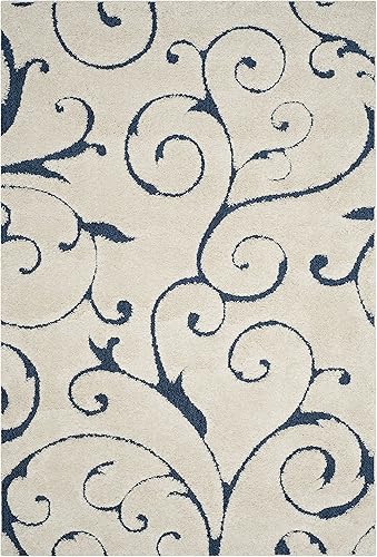 Vista 2 de SAFAVIEH - Colección Florida Shag SG455, alfombra afelpada de 5 pies 3 pulgadas x 7 pies 6 pulgadas, diseño de vides enrolladas y espirales
