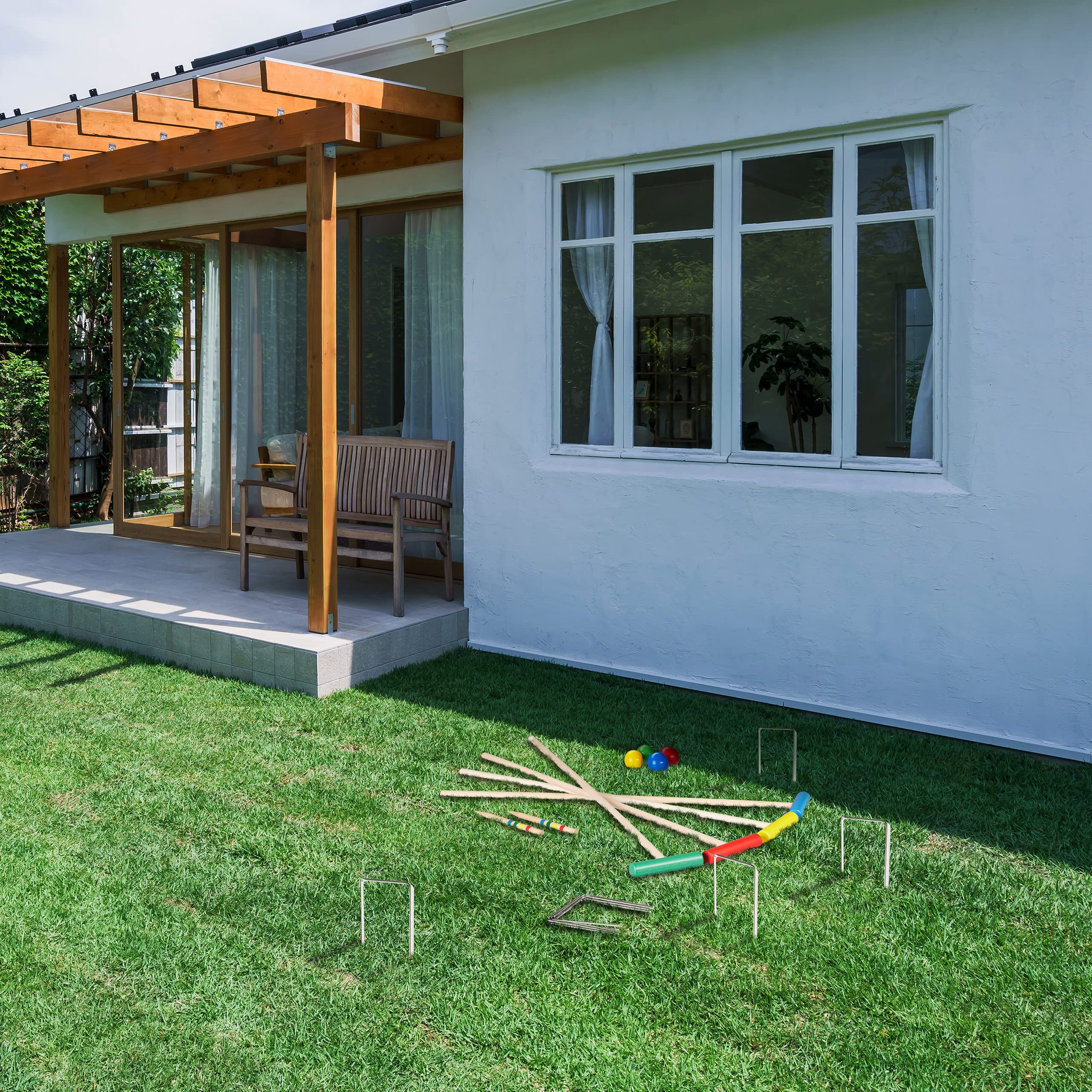 Relaxdays Jeu de Croquet en Bois, 4 Joueurs, Set Complet avec Sac