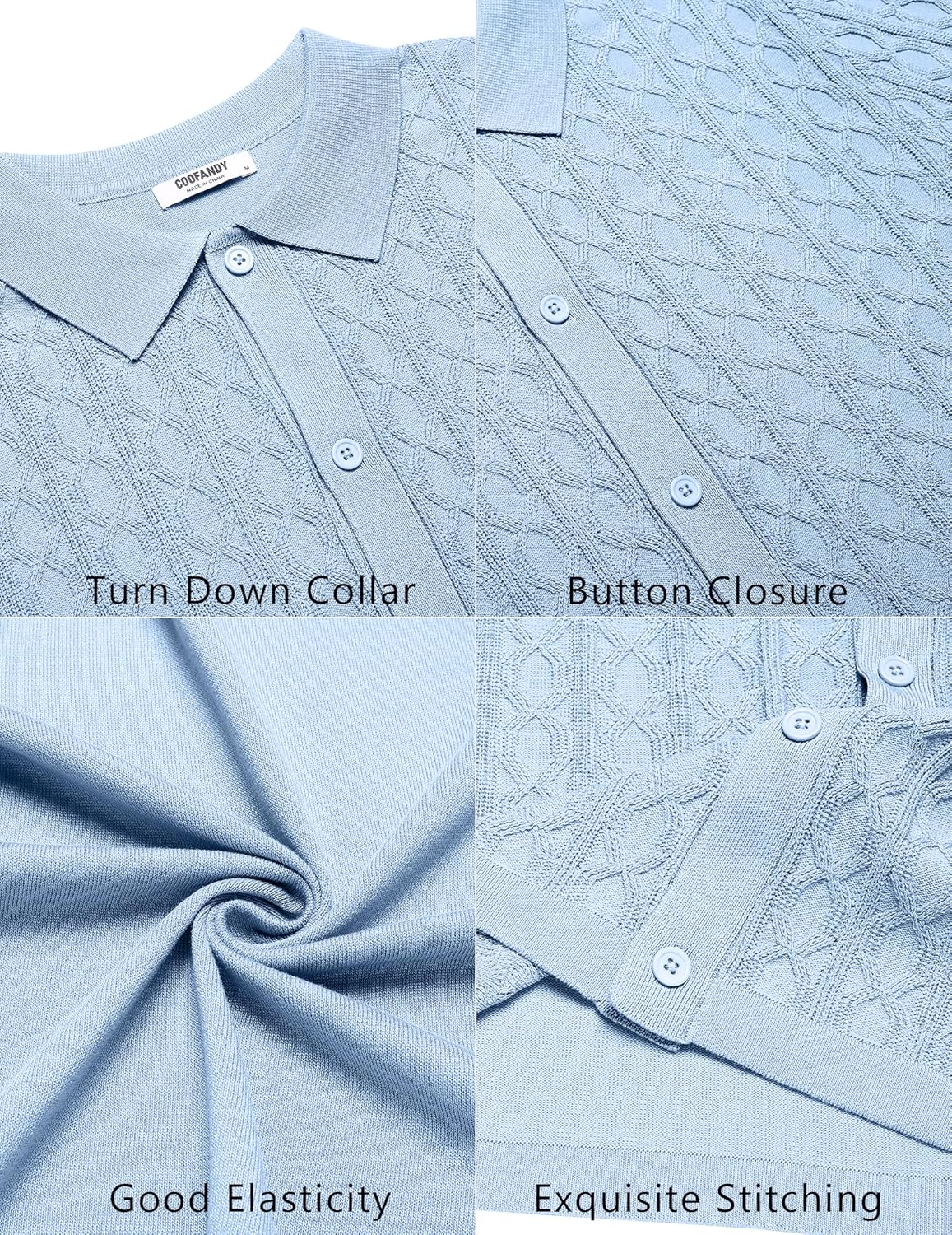 COOFANDY Men's Knit Short Sleeve Shirts Button Down Vintage Knitted Polo Shirt Casual Beach Crochet Cable Vacation Shirt