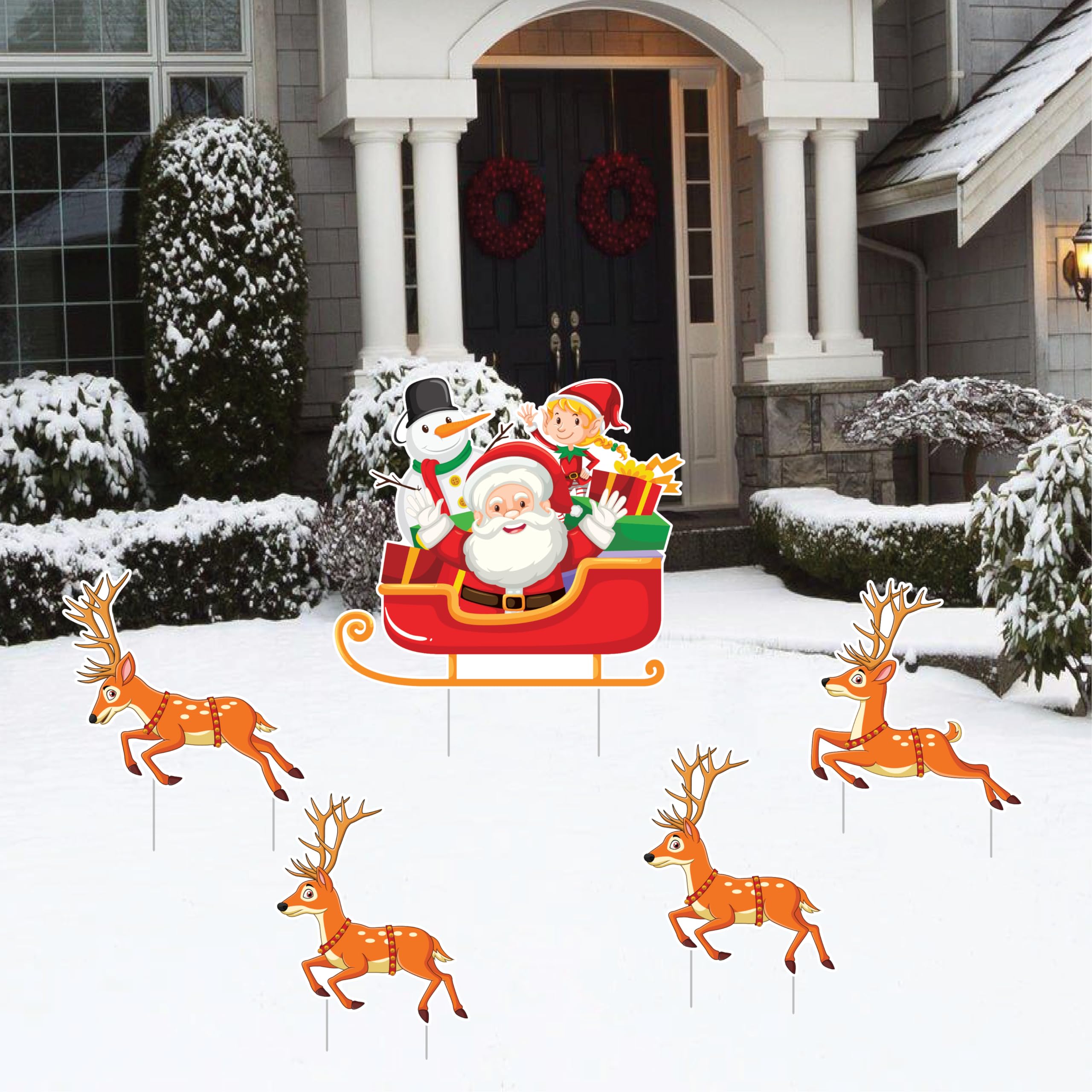 Plastic Santa And Sleigh Yard Decoration Hot Sales Acrylic Santa