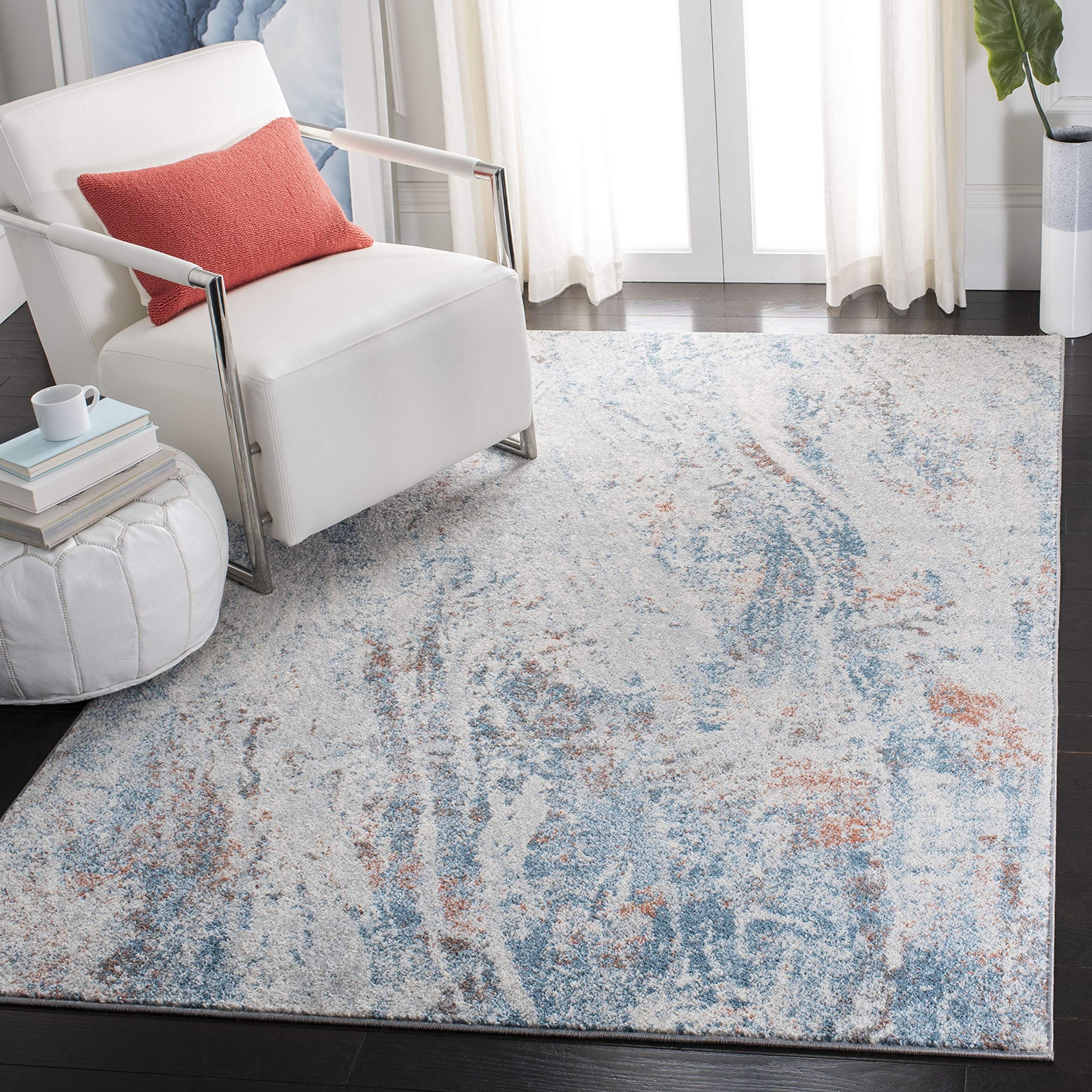 SAFAVIEH Area Rug 8x10 - Tulum Collection - Large - Ivory & Blue, Modern Abstract Design, Non-Shedding & Easy to Clean, Ideal for Living Room, Bedroom