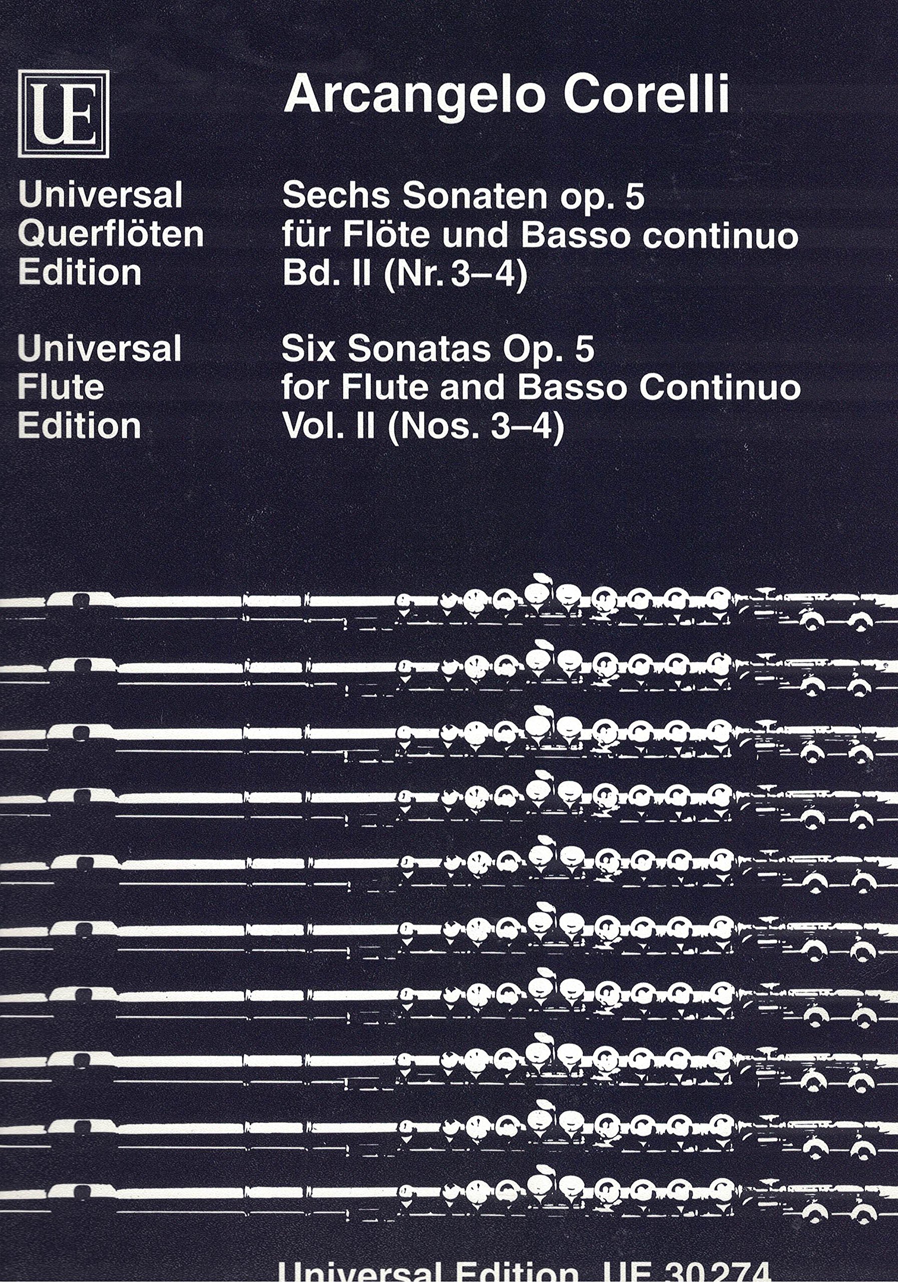 Partition Corelli Six Sonatas Op5 II BC Vol 2 pour flûte traversière Universal Edition