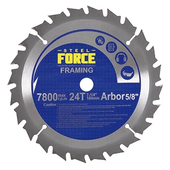Steel Force WC7224 7-1/4 Inch 24T with 5/8 Inch Arbor TCT Circular Saw Blade for Wood Cutting 24T
