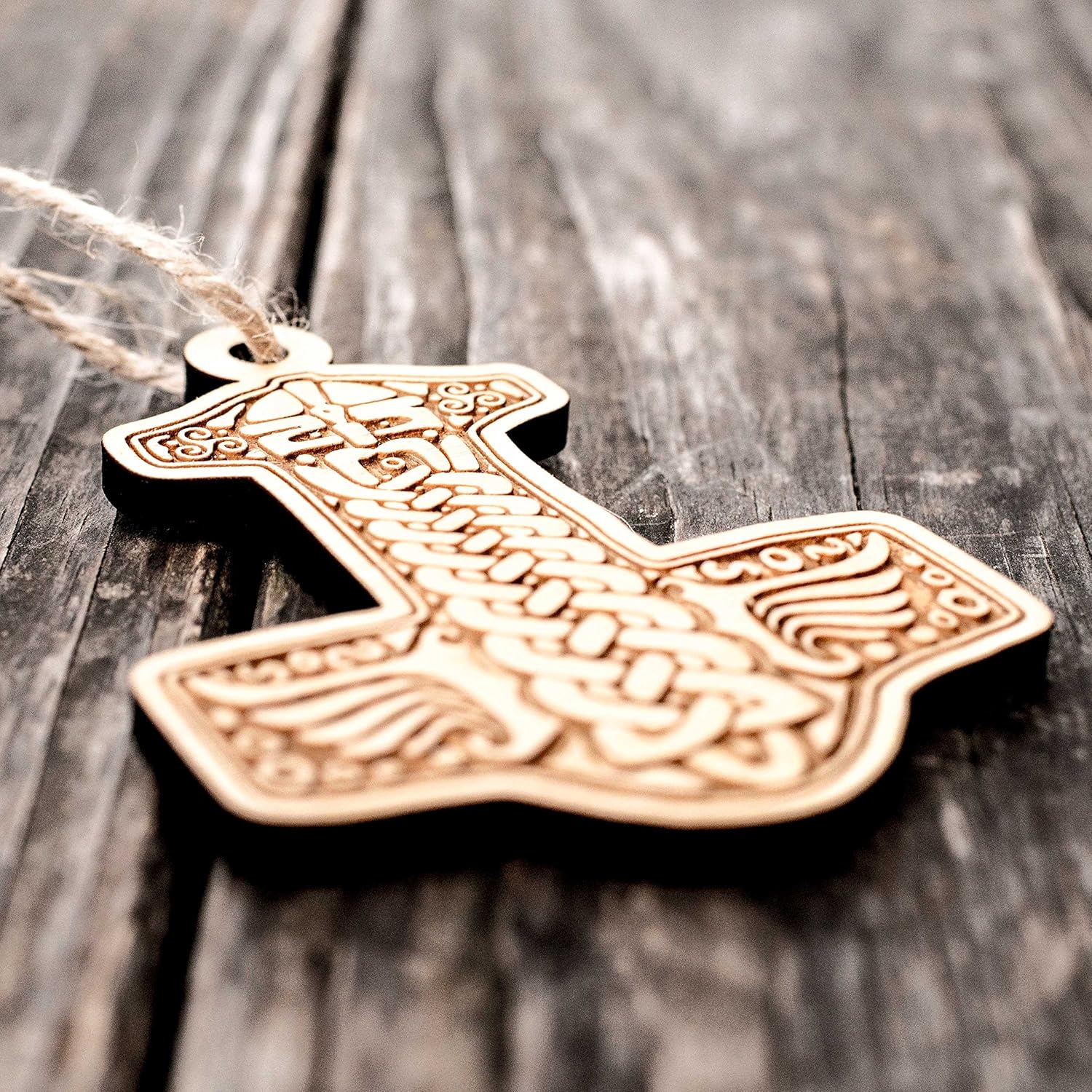 Ornament - Mjölnir - Raw Wood 3x4in - Image 3