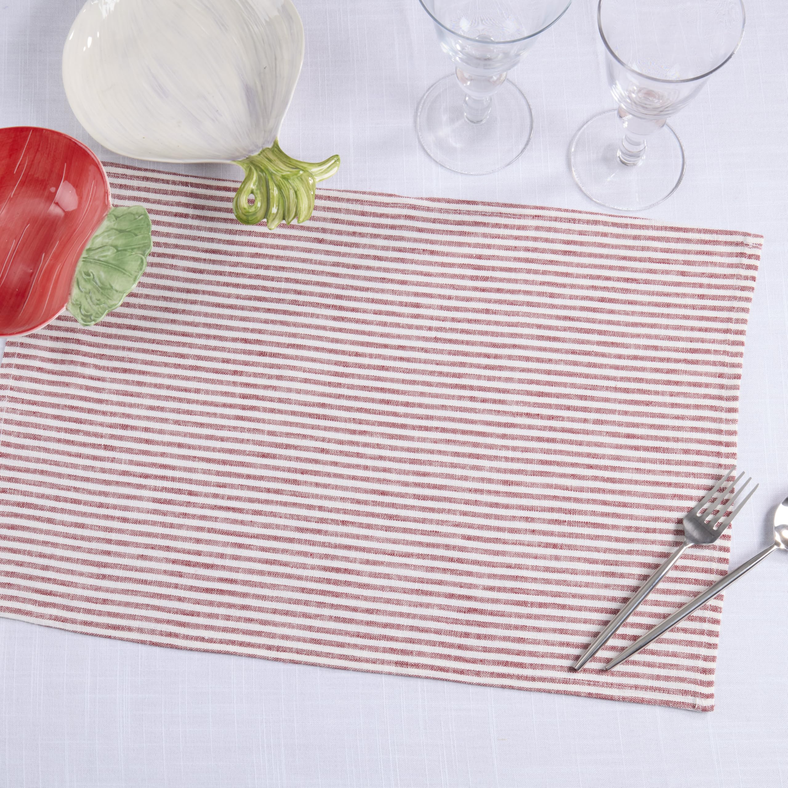 SARO Lifestyle Lot de 4 Sets de Table Classiques à Rayures en Lin mélangé – Sets de Table de Ferme pour Salle à Manger Quotidienne, Tables de Cuisine et Divertissement décontracté, 35,6 x 50,8 cm