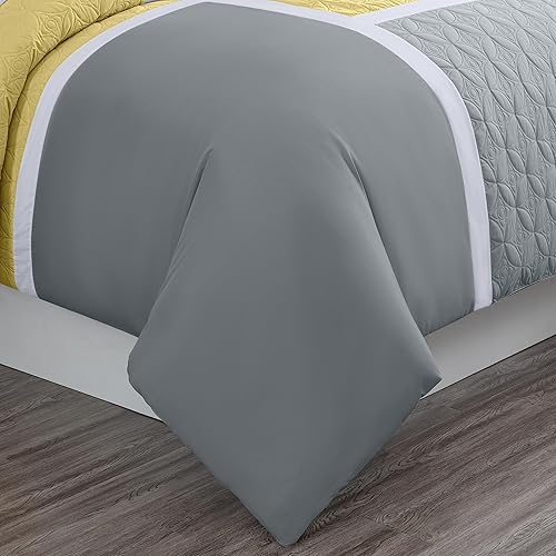 Miniatura 7 de Chezmoi Collection Bernard - Juego de edredón tamaño Queen de 7 piezas con sábanas, edredón ligero, color amarillo, gris carbón, medallón acolchado,