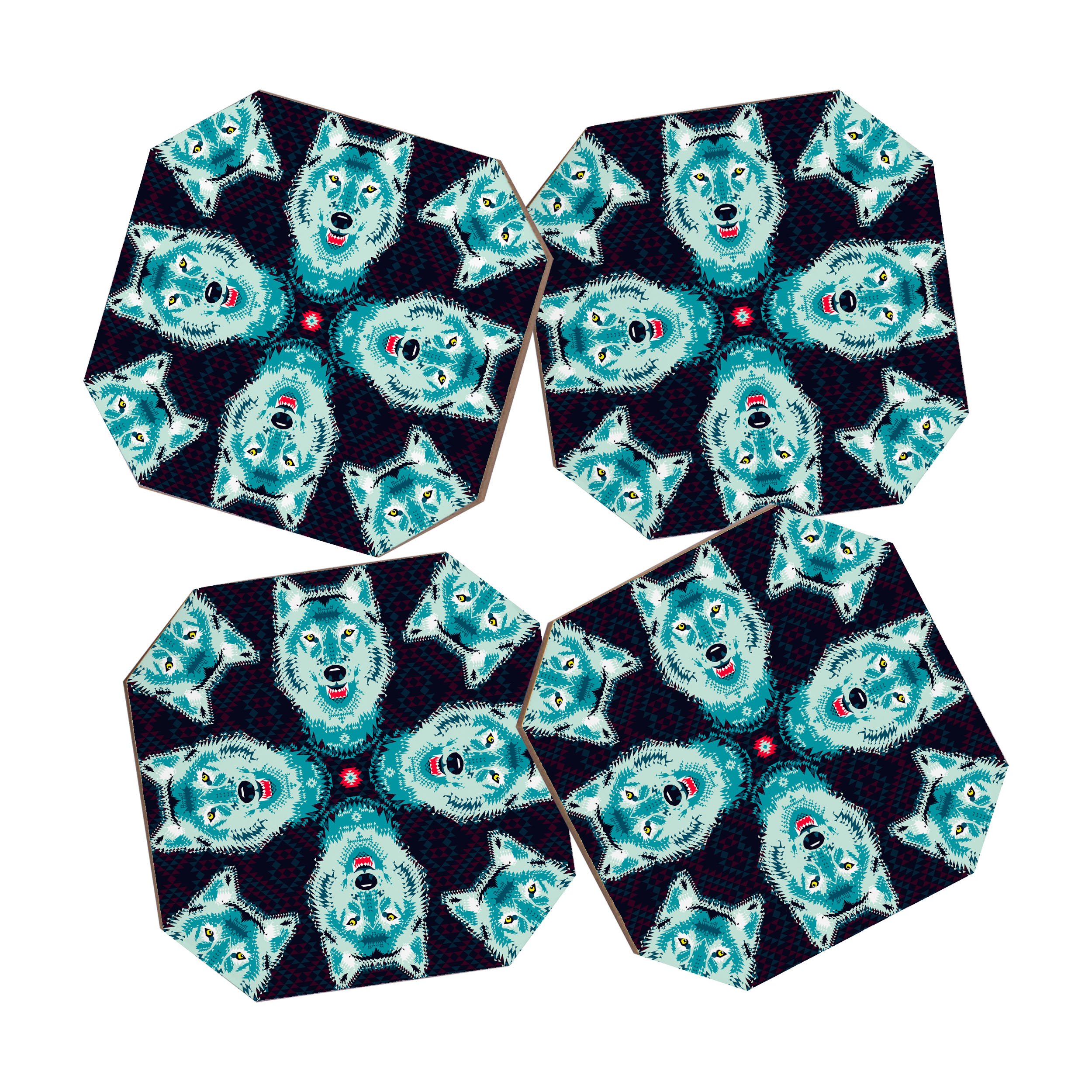 Deny Designs Chobopop Geometric Wolf Coasters, Set of 4