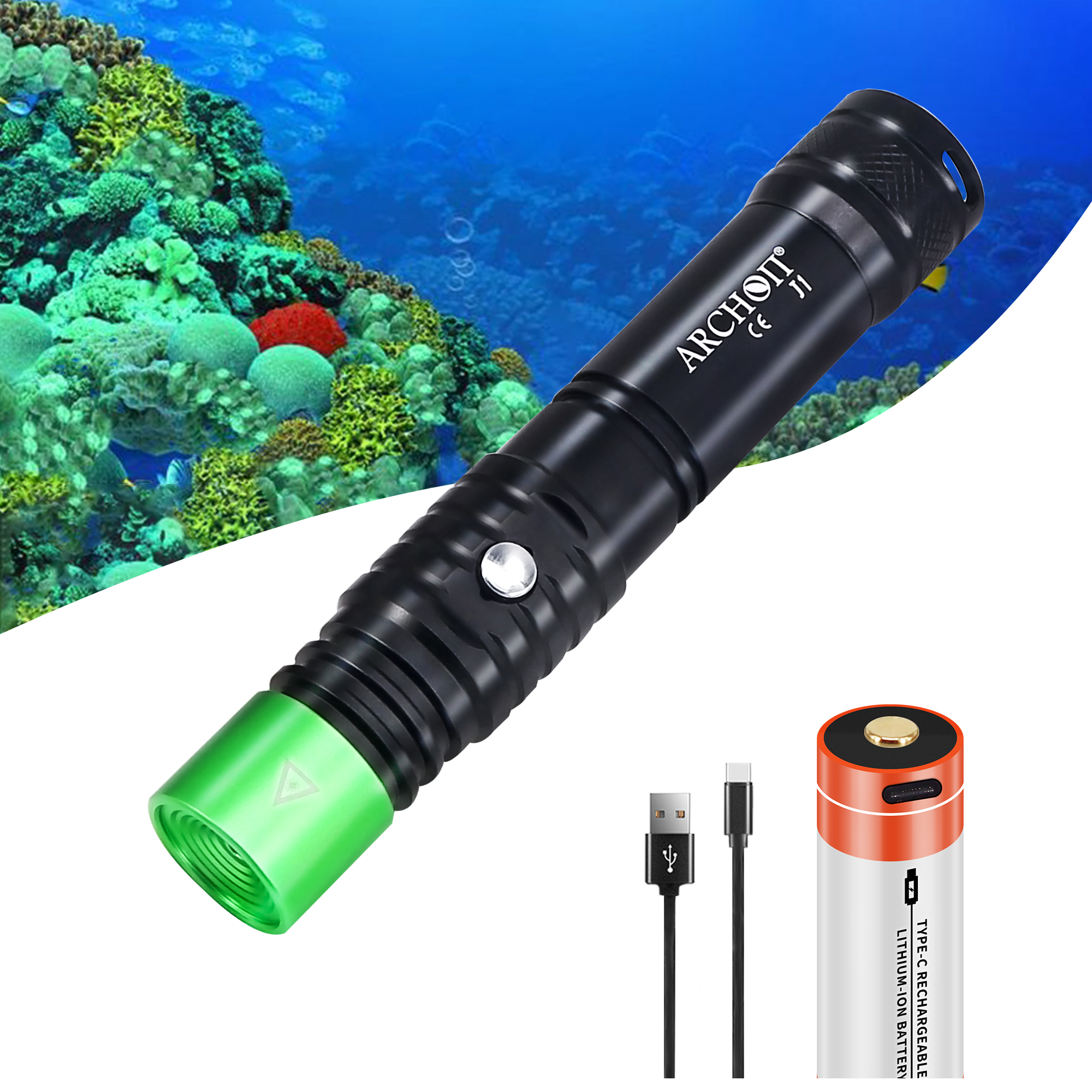 Watch ARCHON J1 diving signal flashlight with green beam on Amazon