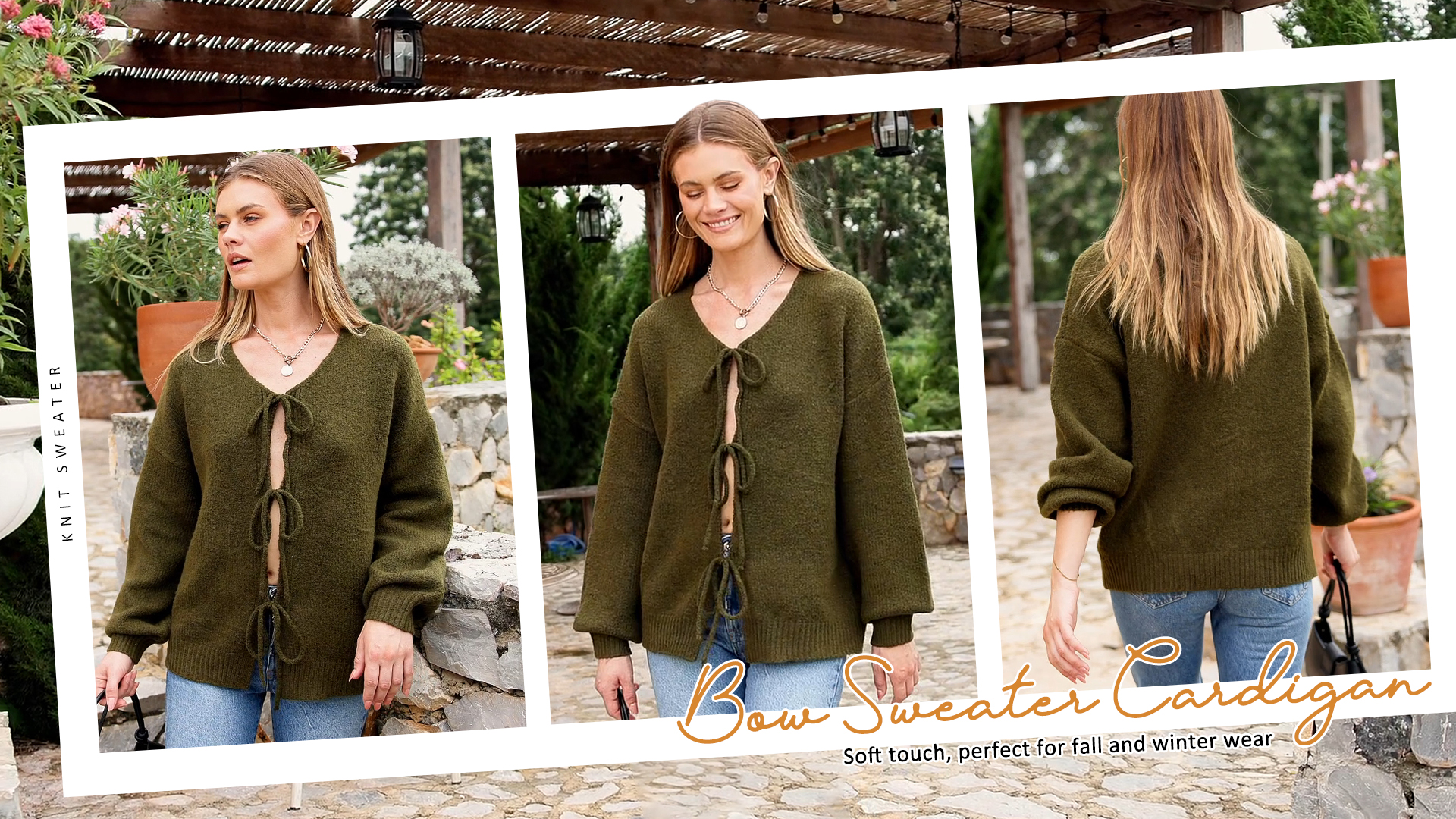 MASCOMODA 2025 Bow Tie Front Cardigan Sweaters for Women Fall