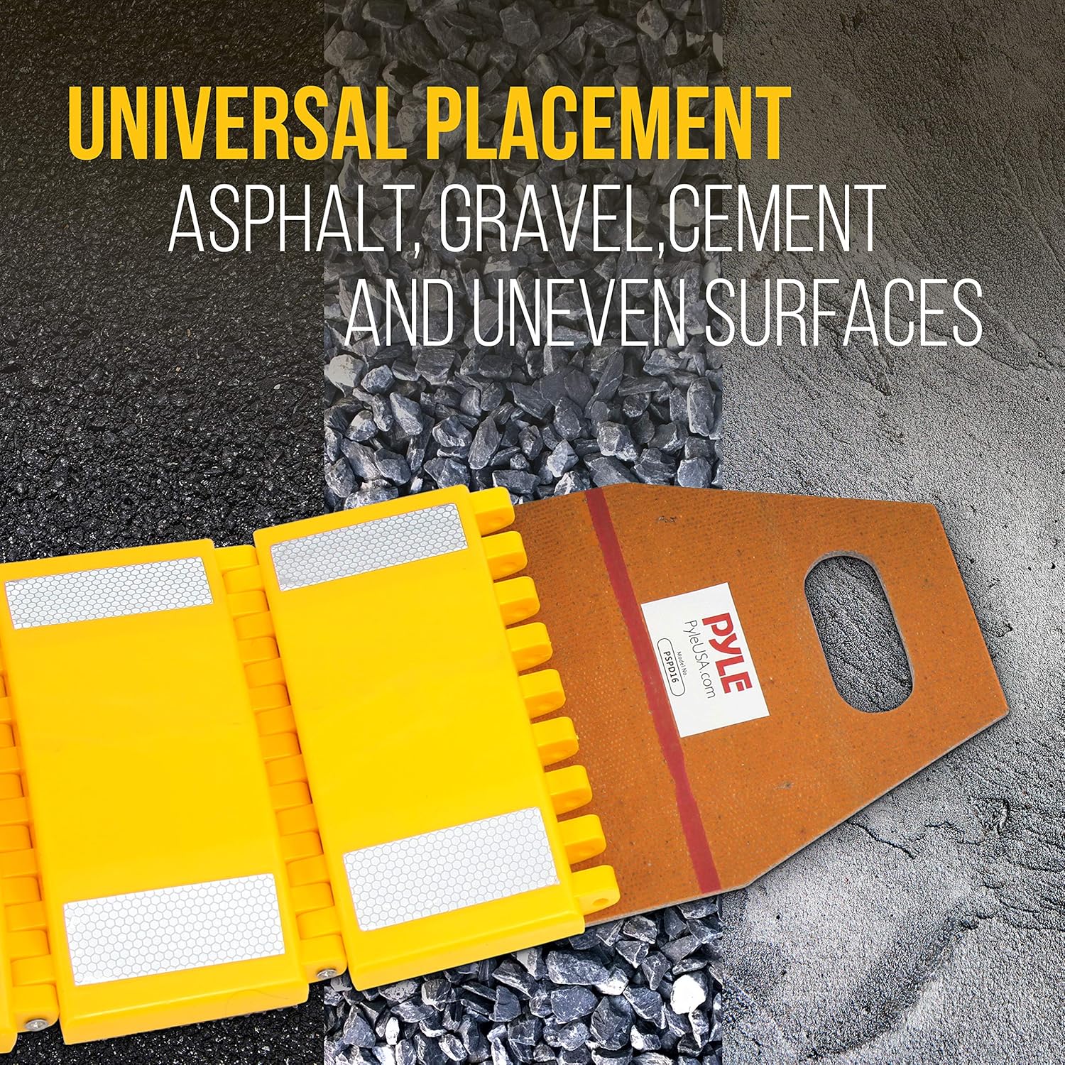 Promo Discount Up To 70% Off Pyle Portable Vehicle Traffic Speed Bump - 9.8' ft Heavy Duty Reflective Plastic Humps, Car Truck Automotive Vehicles Speed Bumps for Asphalt Concrete Gravel Garage Driveway Roads Parking Lot - PSPD16