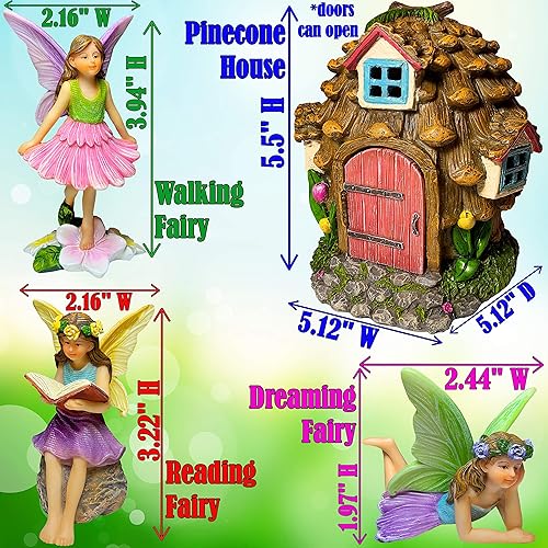 Miniatura 3 de Mood Lab Fairy Garden - Kit de casa de hadas de piñas de 4 piezas - Juego de figuras y accesorios en miniatura - Decoración para exteriores o casa