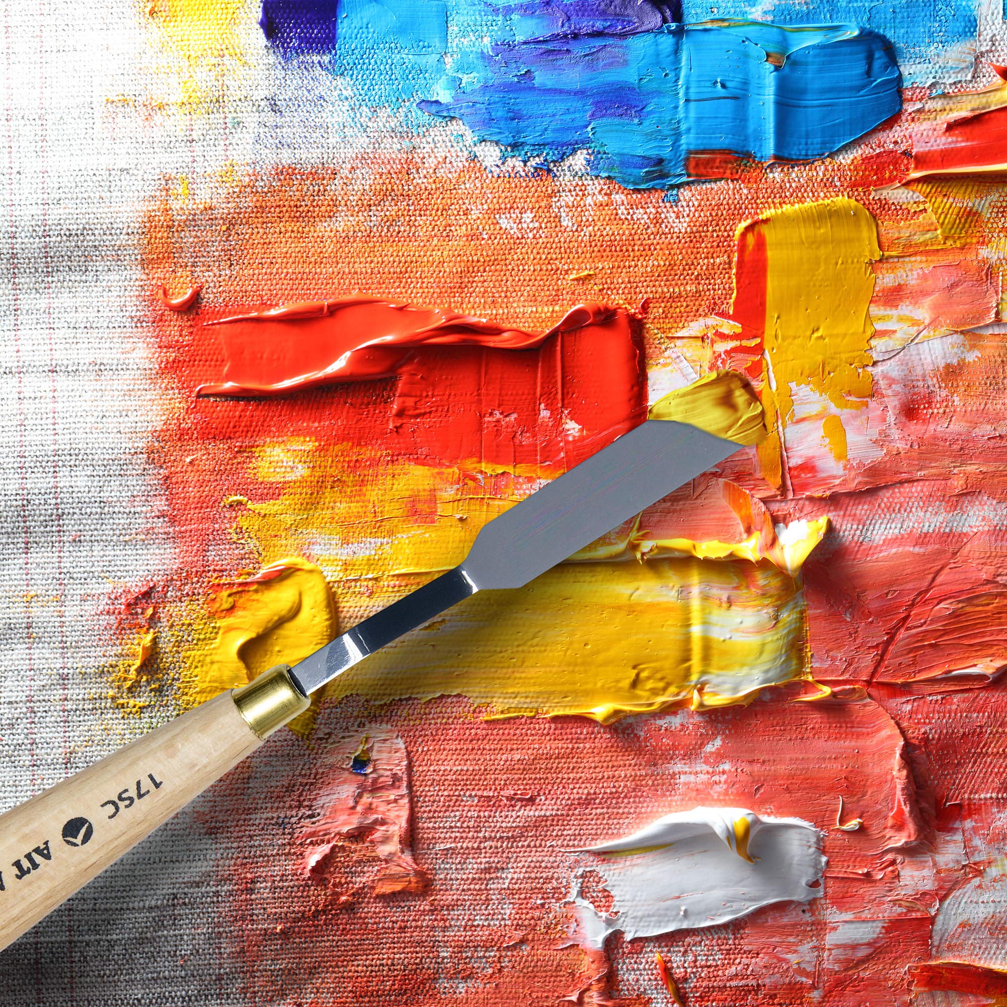 AIT Art Select Painting Knives, Set of 5, Made in Italy, Assorted Trowel Shapes, Carbon Steel Blades with Comfortable Wooden Handles Provide Flexibility and Durability for Easy Paint Spreadability