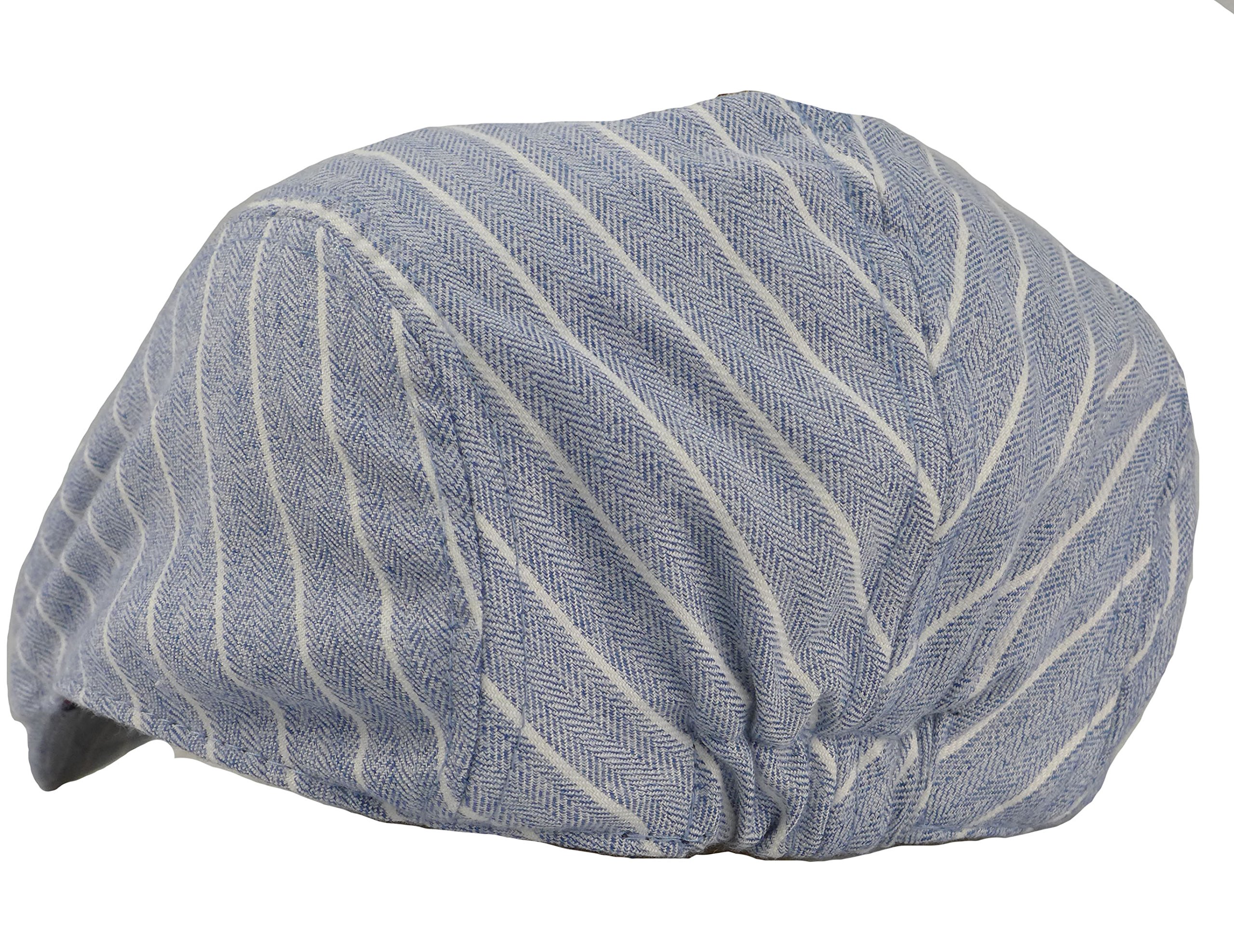 Wonderful Fashion Men's Herringbone Wool Tweed newsboy IVY Cabbie Driving Hat (Stripes Sky Blue)