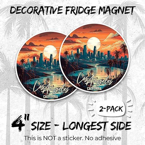 Miniatura 2 de Imán de Los Ángeles California de 4 pulgadas, paquete de 2 unidades, diseño urbano – Imanes de viaje decorativos de vinilo fuerte para nevera,