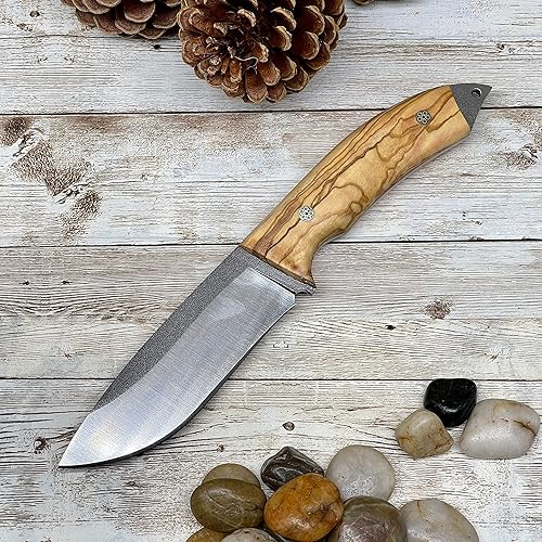 Miniatura 3 de Cuchillo de caza con mango de madera personalizado y funda de cuero para regalo, mango de oliva Bohler N690 Bushcraft