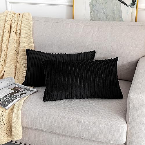 Miniatura 96 de UGASA - Juego de 2 fundas de almohada de terciopelo a rayas, funda decorativa para cojín con cremallera oculta para el hogar, sofá, dormitorio,