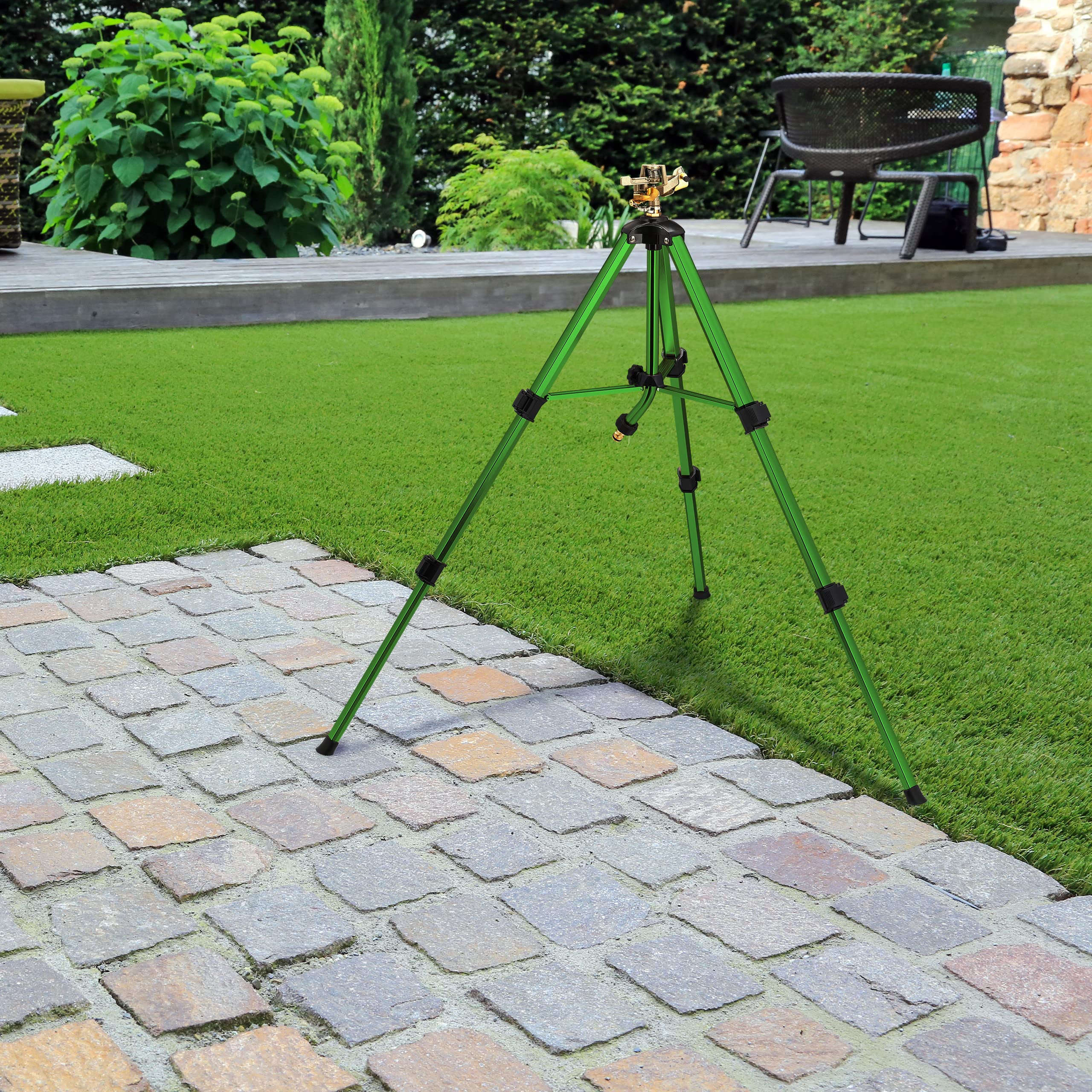 Relaxdays Sprinkler mit Teleskop-Stativ, Sprühradius bis 9 m, Sektorenregner Metall, 360°, Impulsregner, grün/schwarz