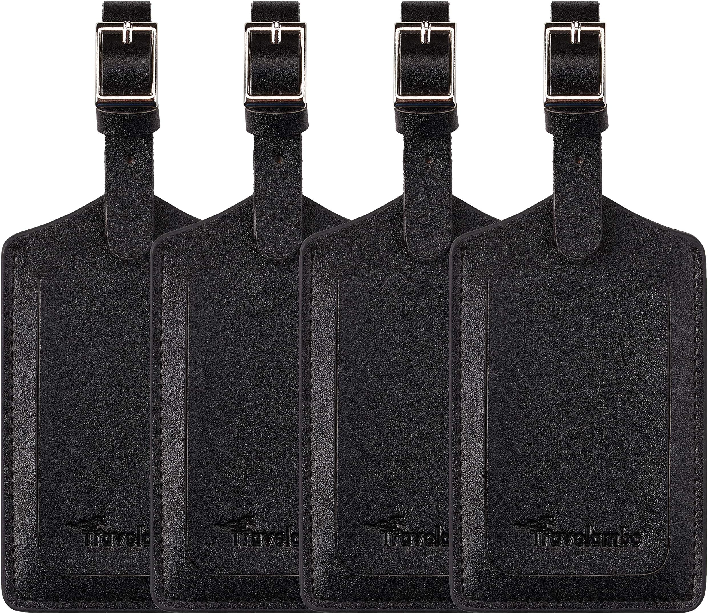 Travelambo4 Pack Leather Luggage Travel Bag Tags by Travelambo Black