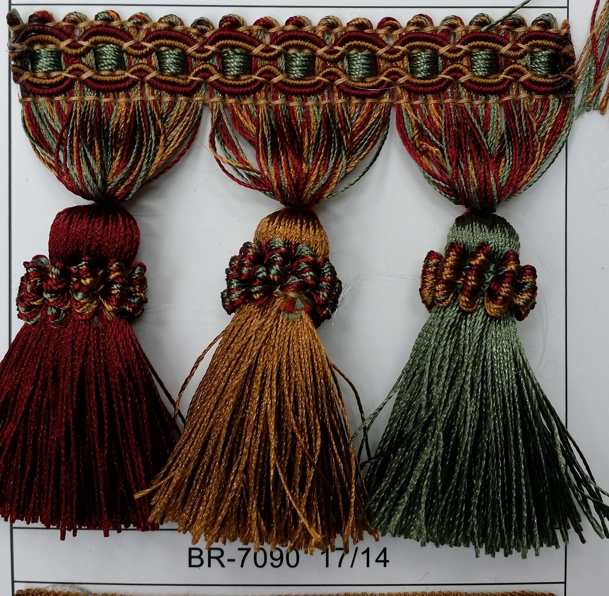 Beaded Tassel Fringe Trim 3.5" Style# Bf 1478NEW 2015 "Elegance Collection", 12 Colors available ! Sold By the Yard (17/14Burgundy/Sage