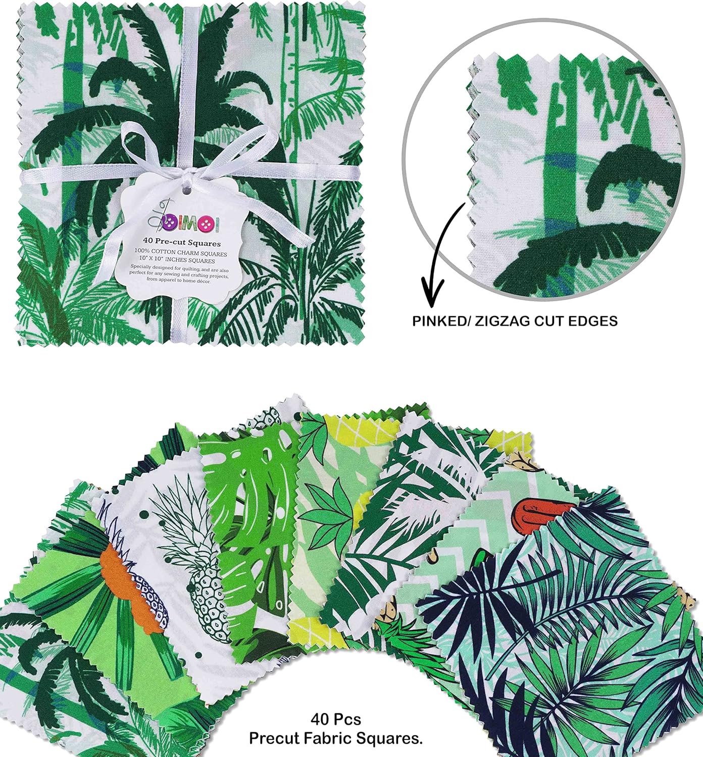 Soimoi Precut 10-inch Tropical Prints Cotton Fabric Bundle Quilting Squares Charm Pack DIY Patchwork Sewing Craft- Multicolor