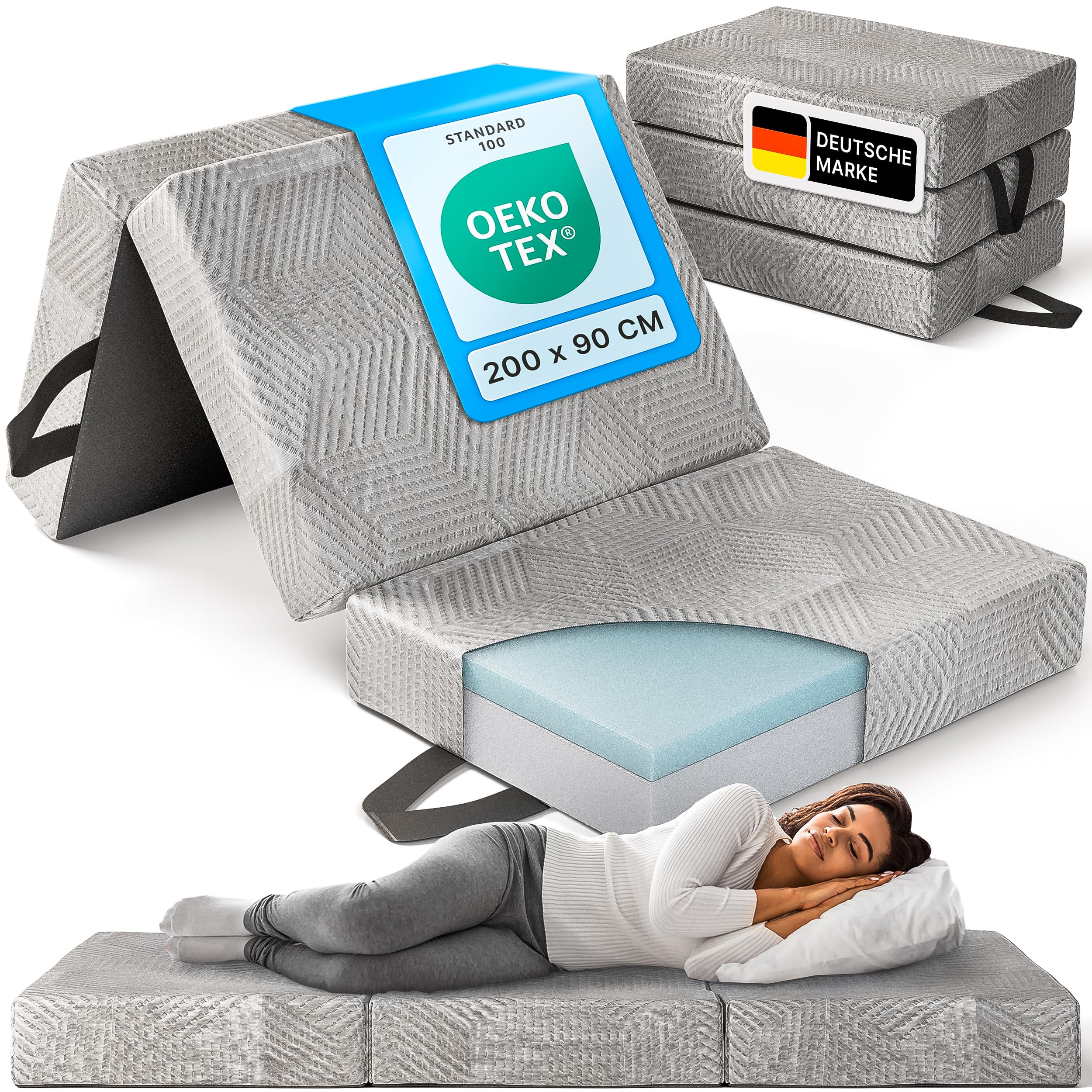 Komfort Klappmatratze 90x200 x 15 cm - Memory Foam - Gästebett und Faltmatratze als Gästematratze - Bequem & waschbar