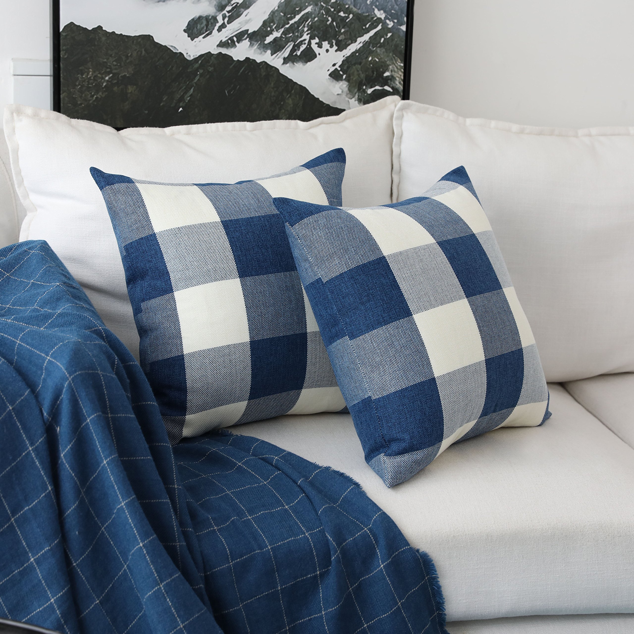 Home Brilliant Checker Plaid Cushion Covers 18x18 Set of 2, Textured Decorative Pillow Covers 45cm x 45cm